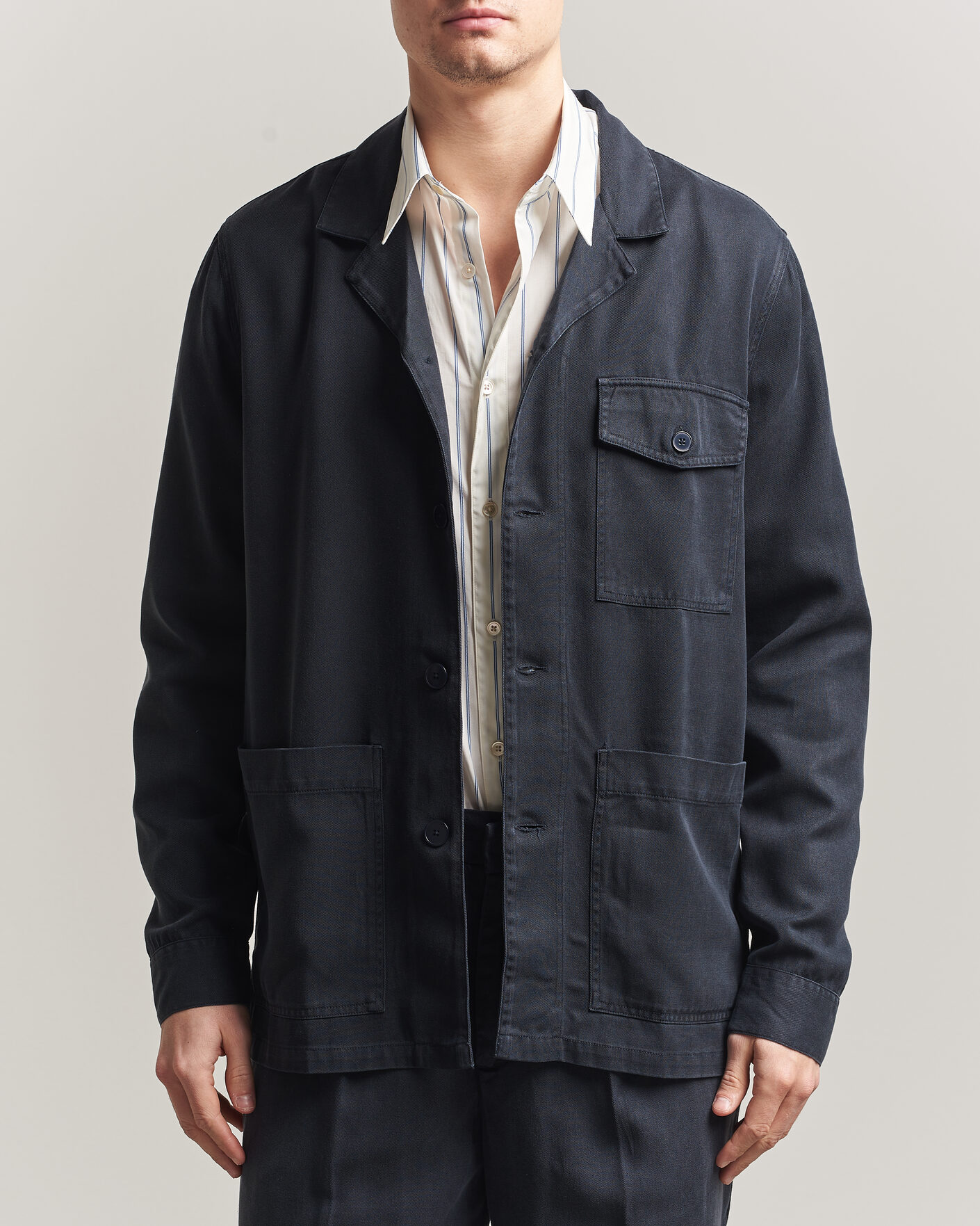 Hombres | Camisas | A Day's March | Banagher Lyocell Overshirt Navy