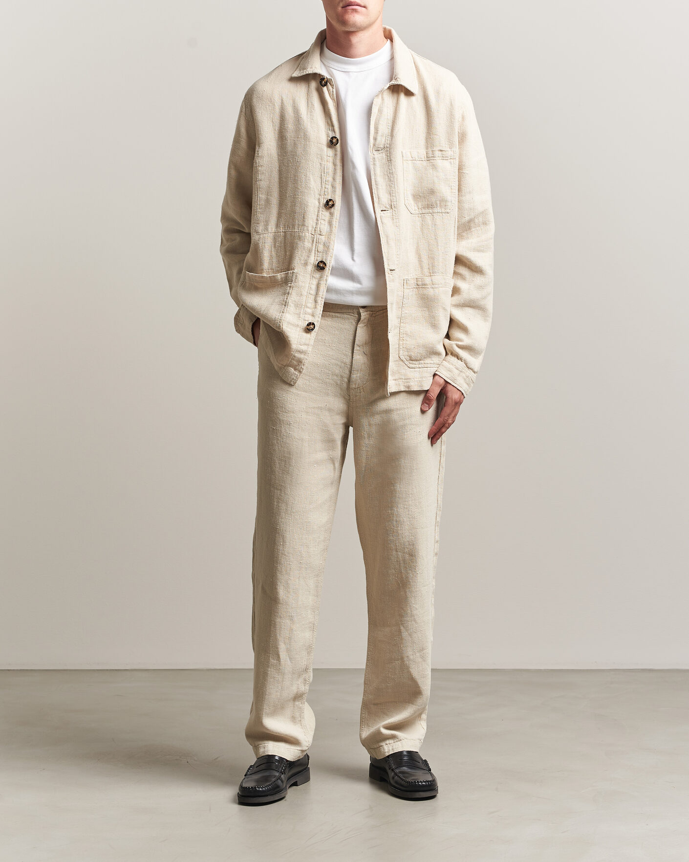 Hombres | Camisas | A Day's March | Original Linen Overshirt Oyster