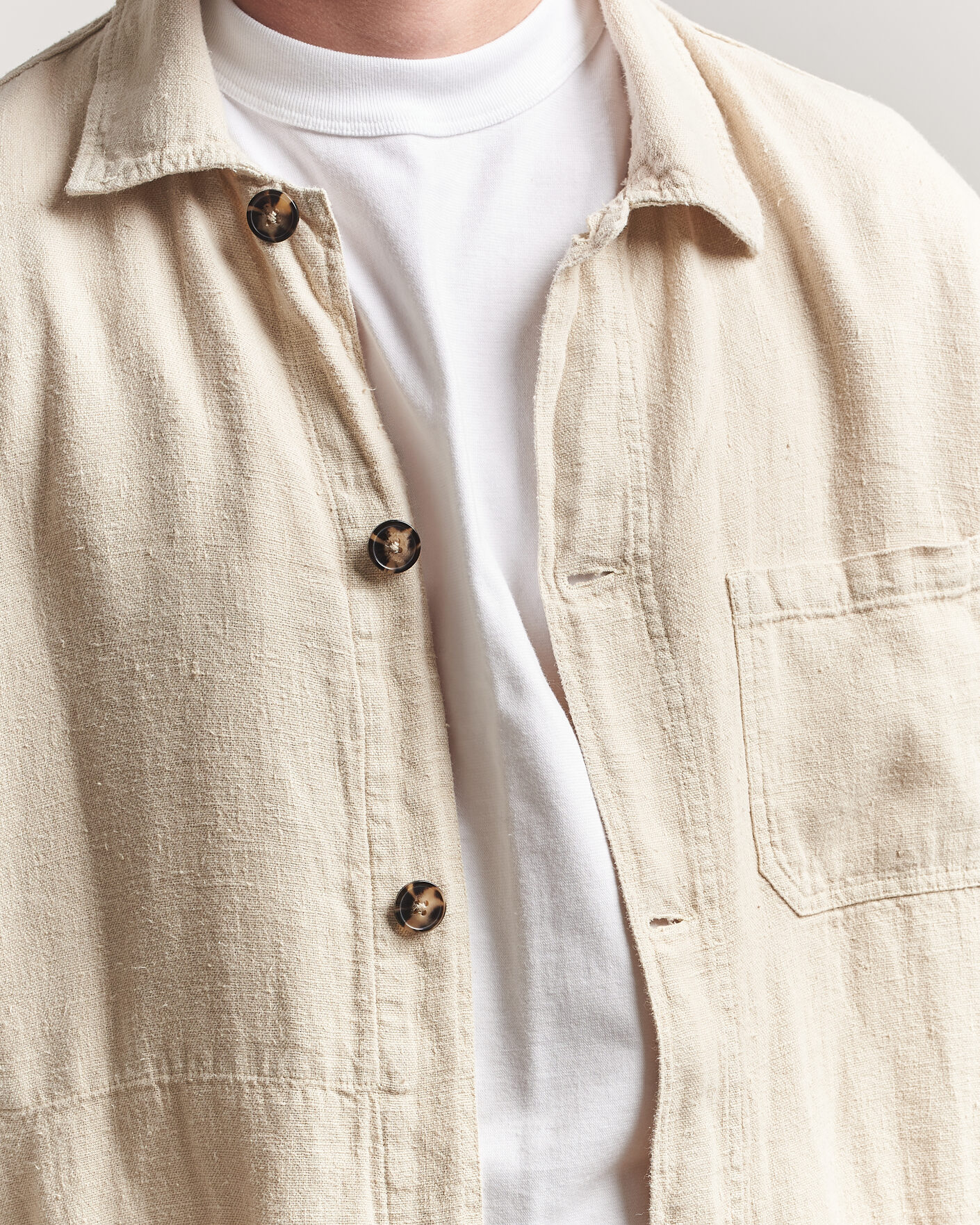 Hombres | Camisas | A Day's March | Original Linen Overshirt Oyster