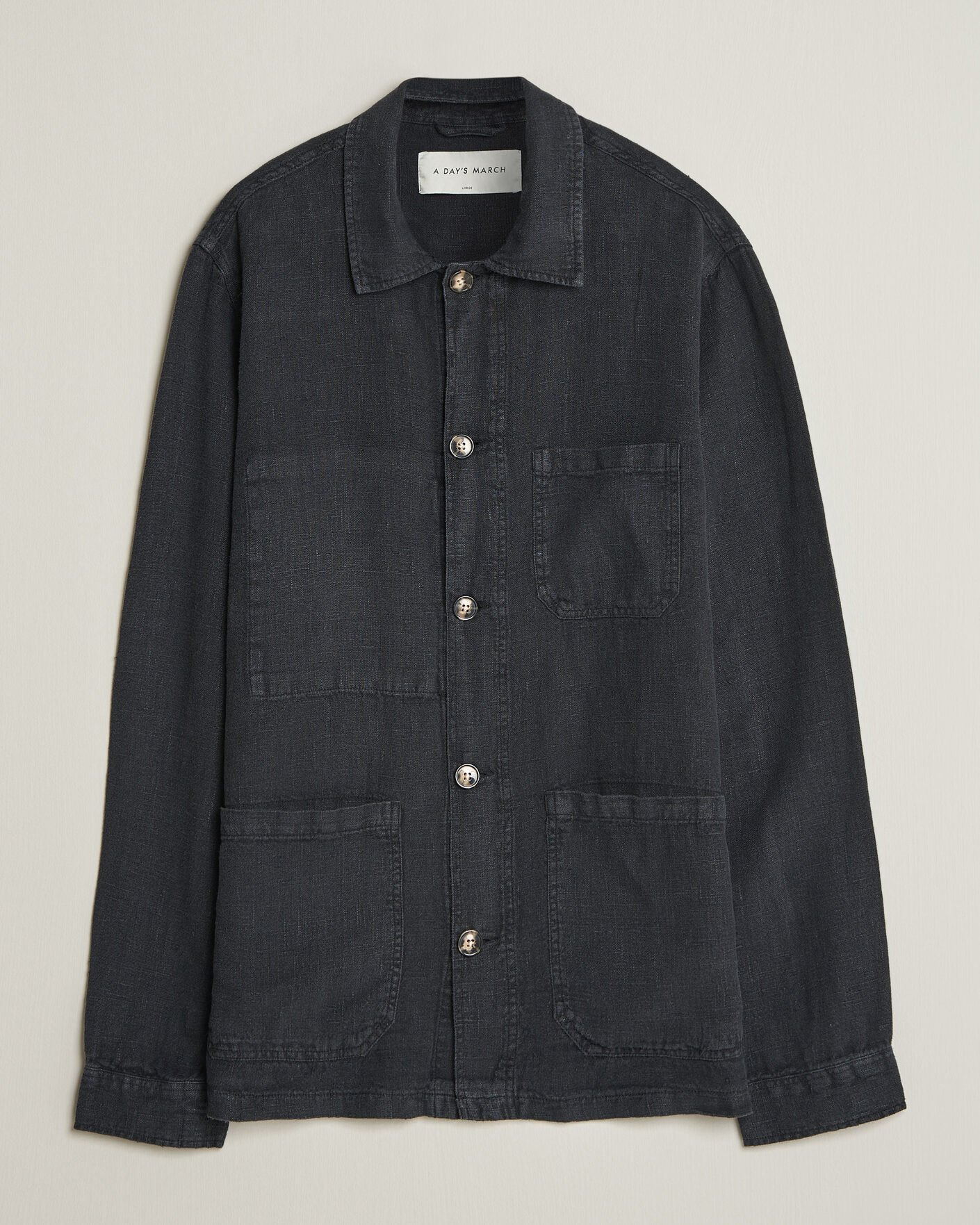 Hombres | Camisas | A Day's March | Original Linen Overshirt Black