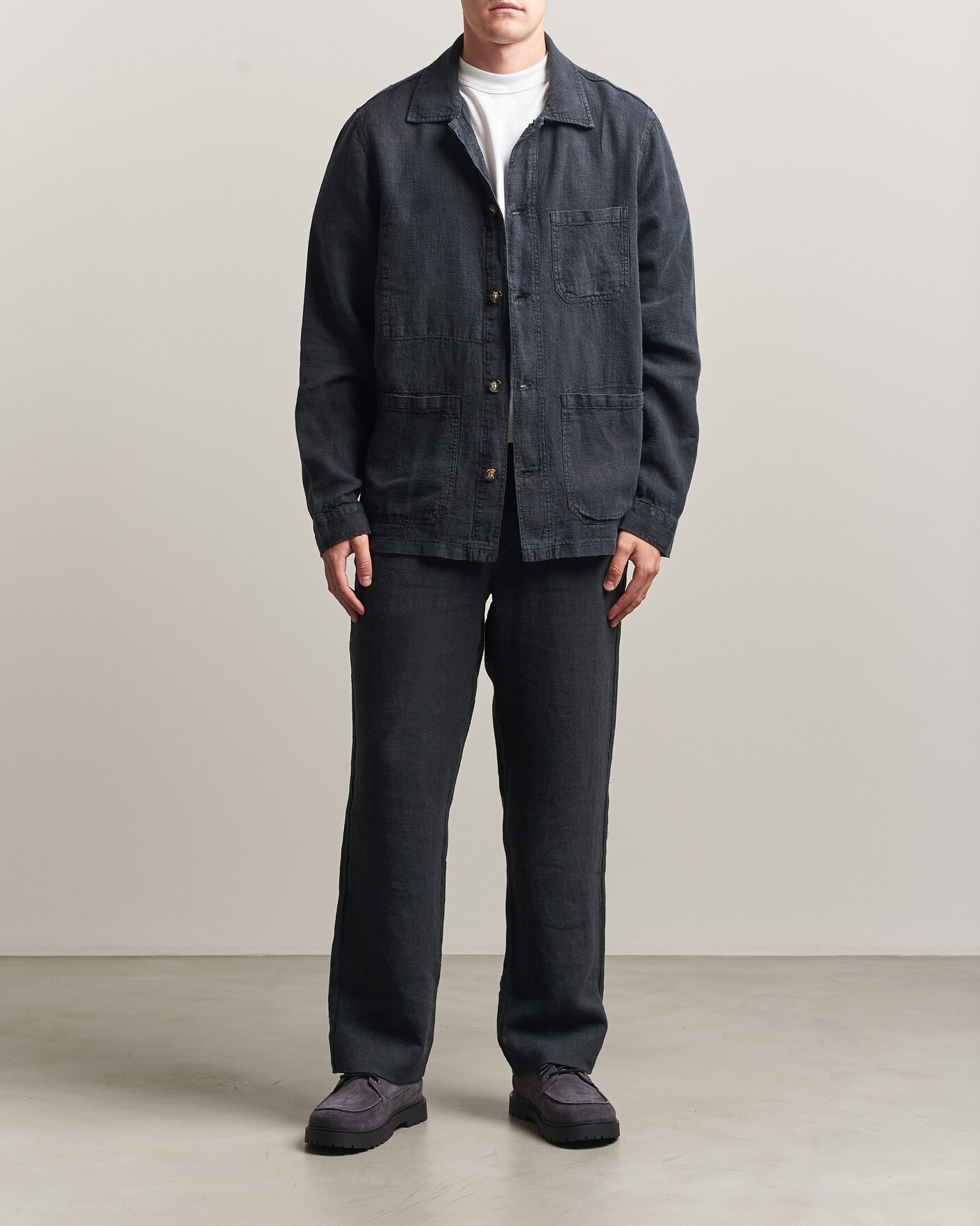 Hombres | Camisas | A Day's March | Original Linen Overshirt Black