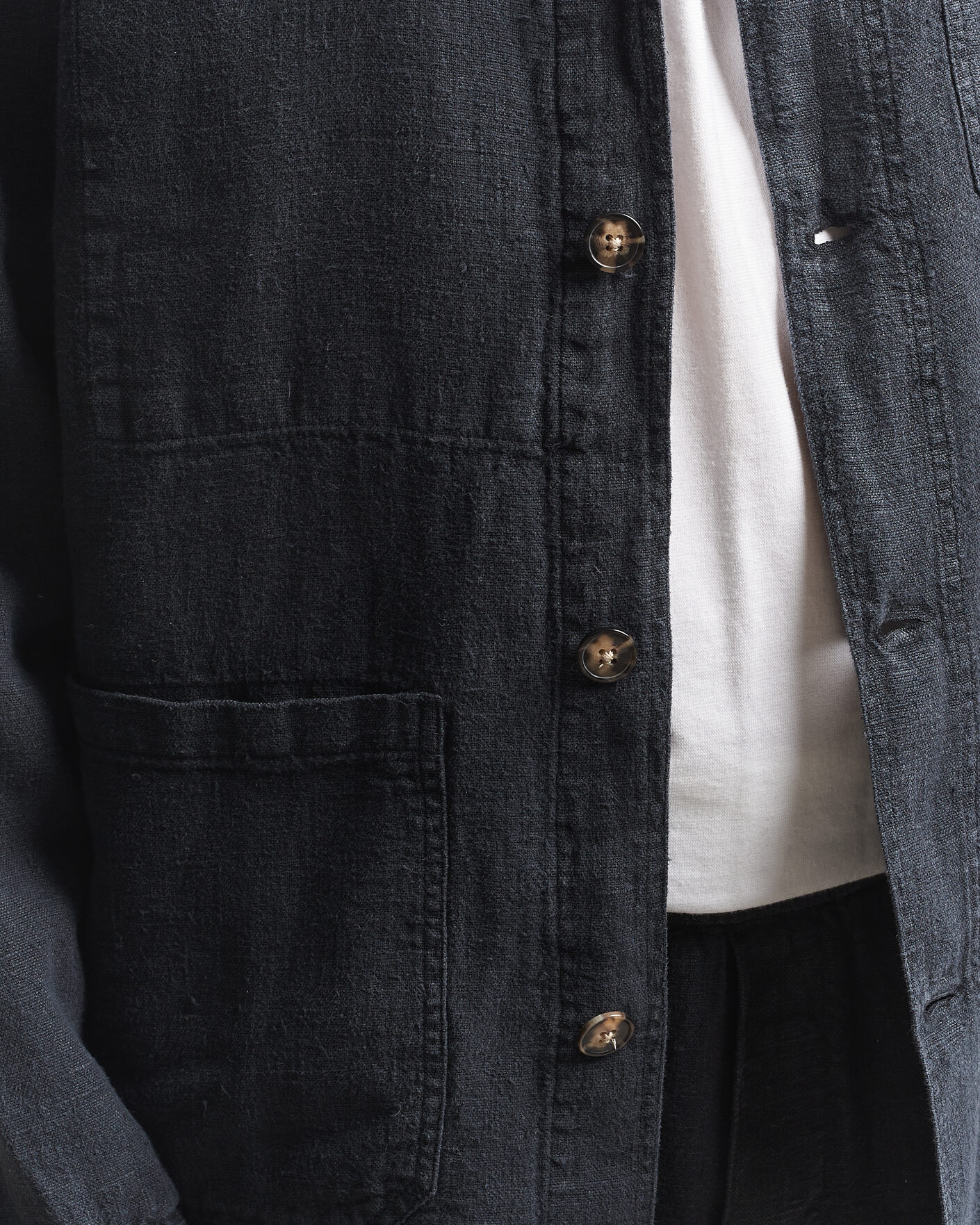 Hombres | Camisas | A Day's March | Original Linen Overshirt Black