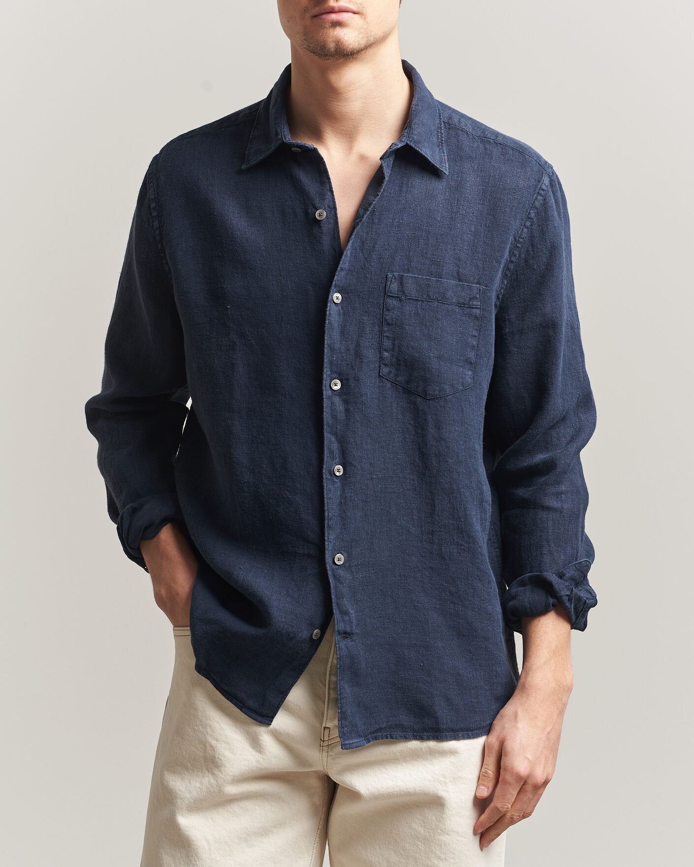 Hombres | Camisas | A Day's March | Daintree Linen Shirt Navy