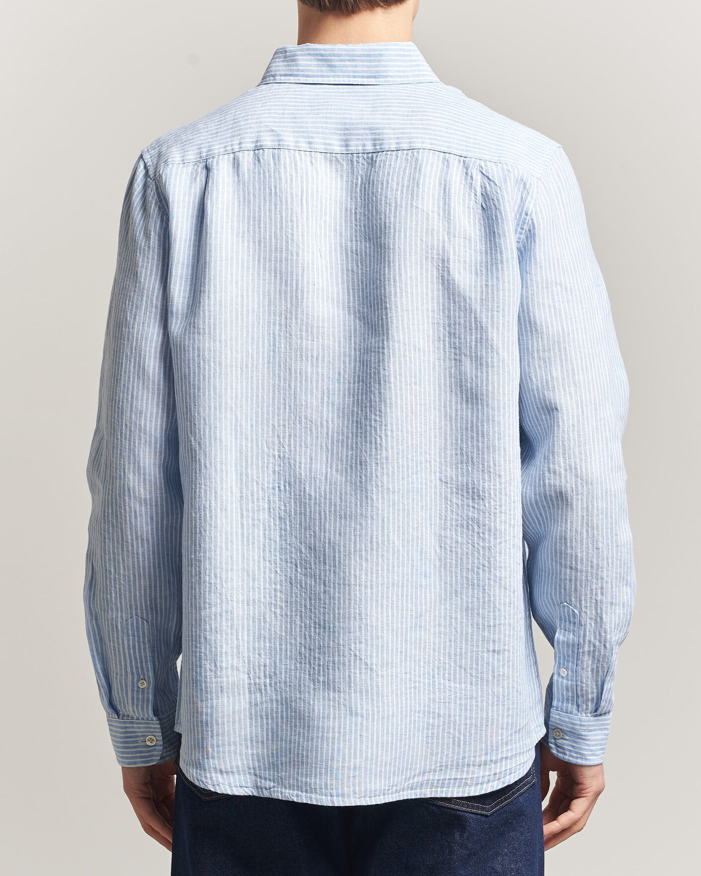 Hombres | Camisas | A Day's March | Daintree Striped Linen Shirt Light Blue/White