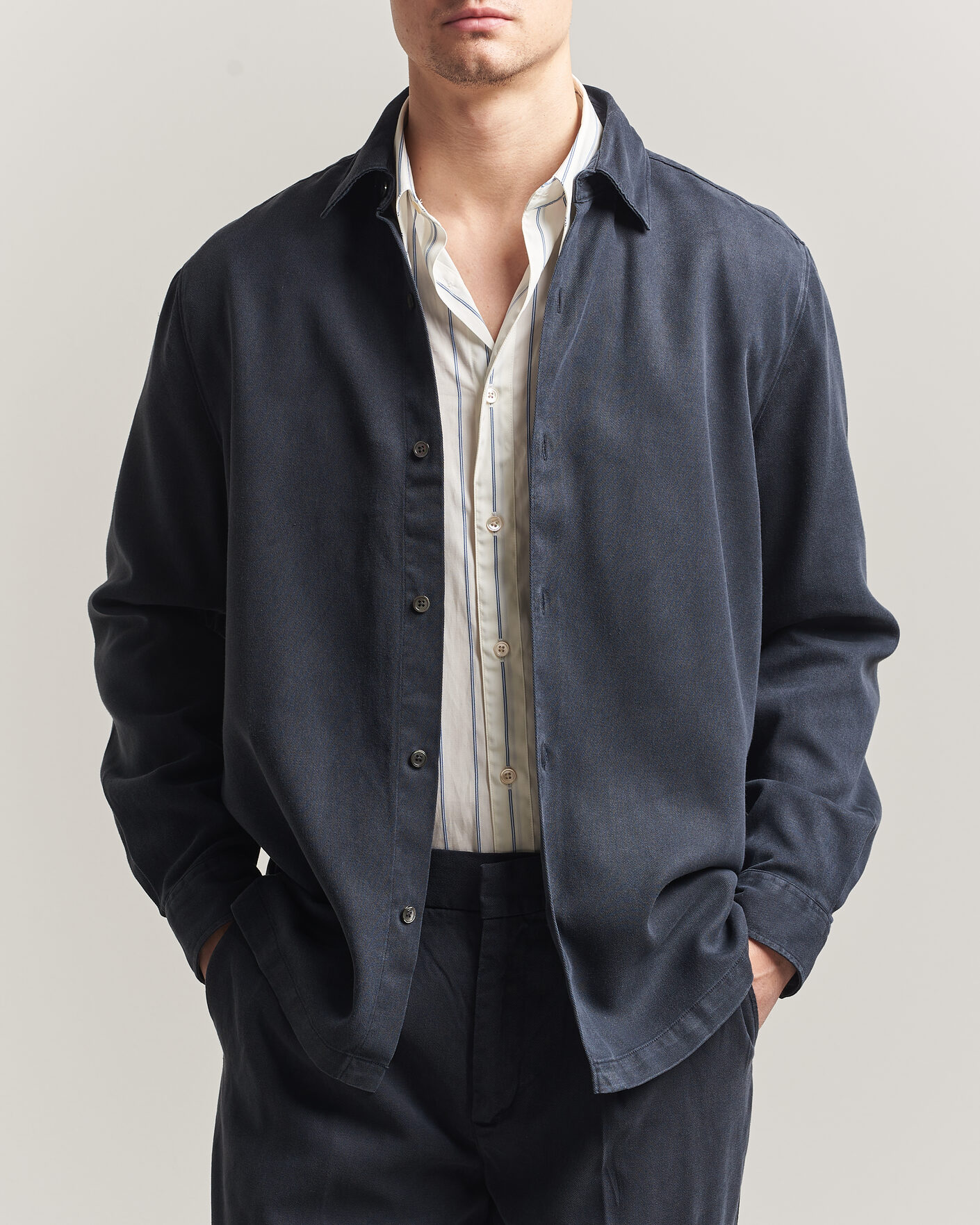 Hombres | Camisas | A Day's March | Clean Cut Lyocell Shirt Navy