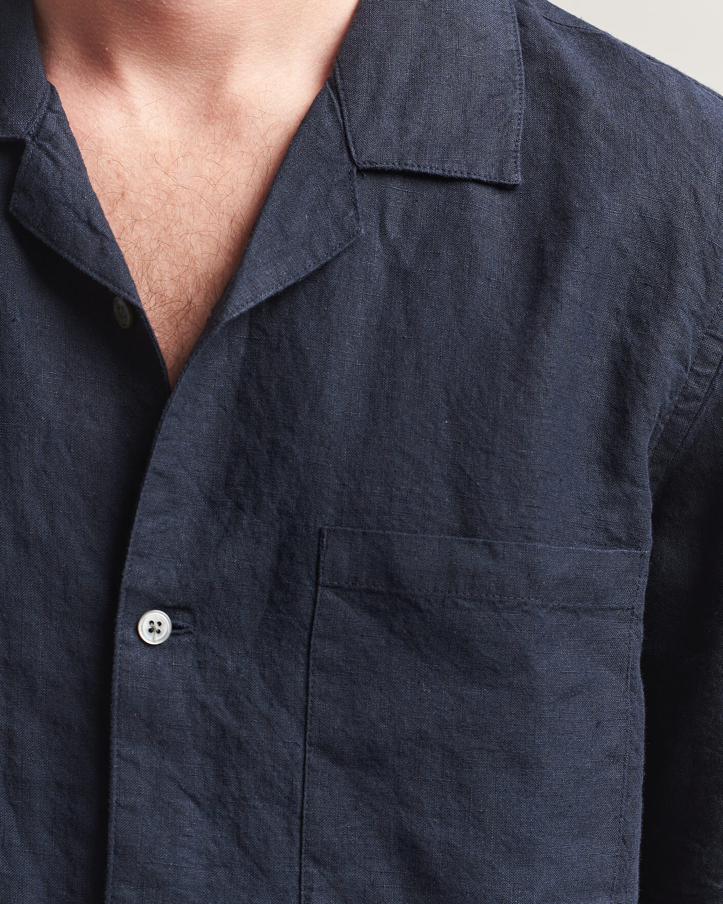 Hombres | Camisas | A Day's March | Yamu Linen Short Sleeve Shirt Navy