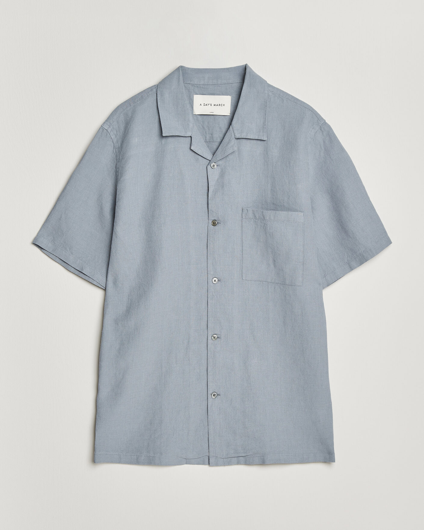 Hombres | Camisas | A Day's March | Yamu Linen Short Sleeve Shirt Rock Blue