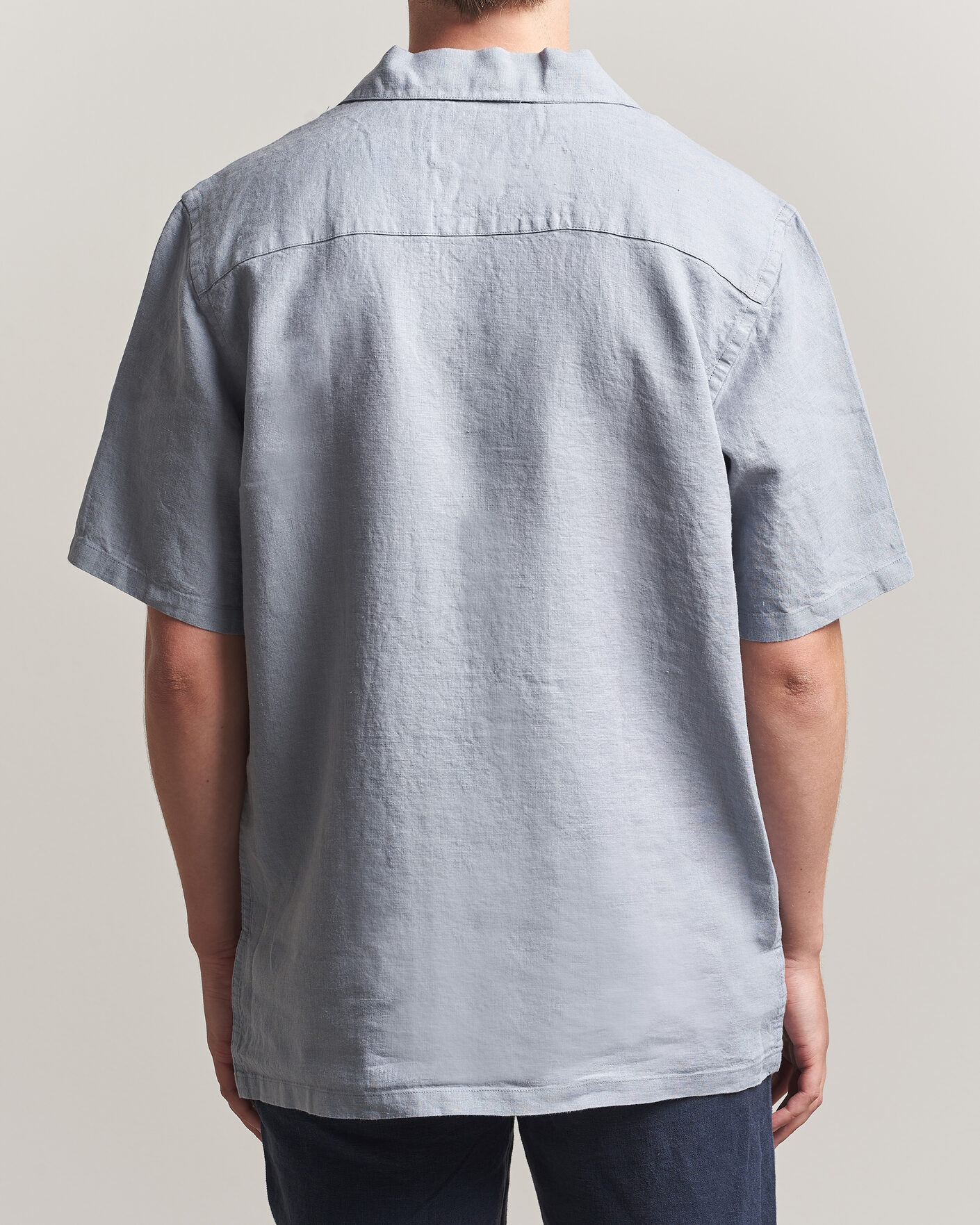 Hombres | Camisas | A Day's March | Yamu Linen Short Sleeve Shirt Rock Blue