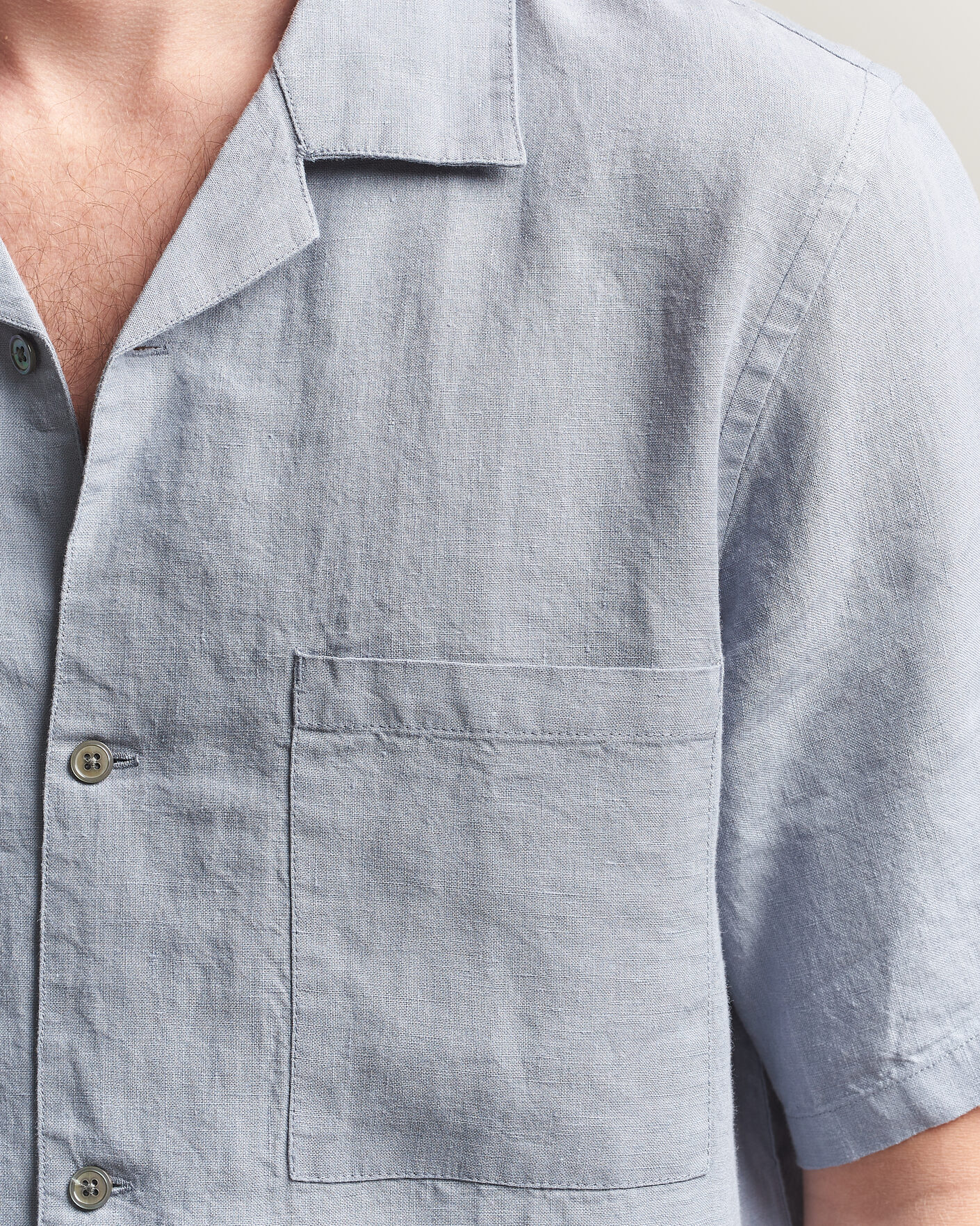 Hombres | Camisas | A Day's March | Yamu Linen Short Sleeve Shirt Rock Blue