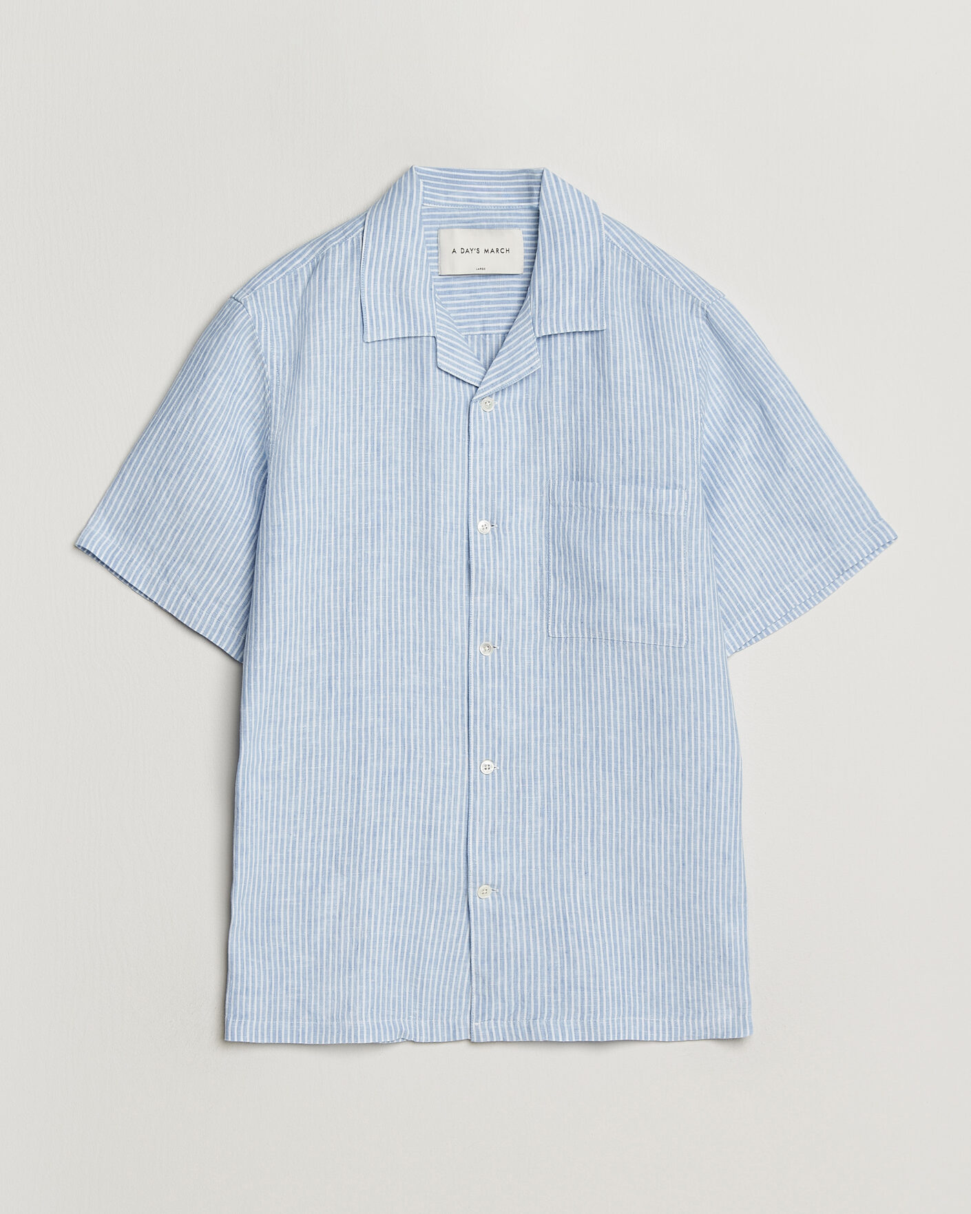 Hombres | Camisas | A Day's March | Yamu Striped Linen Short Sleeve Shirt Light Blue