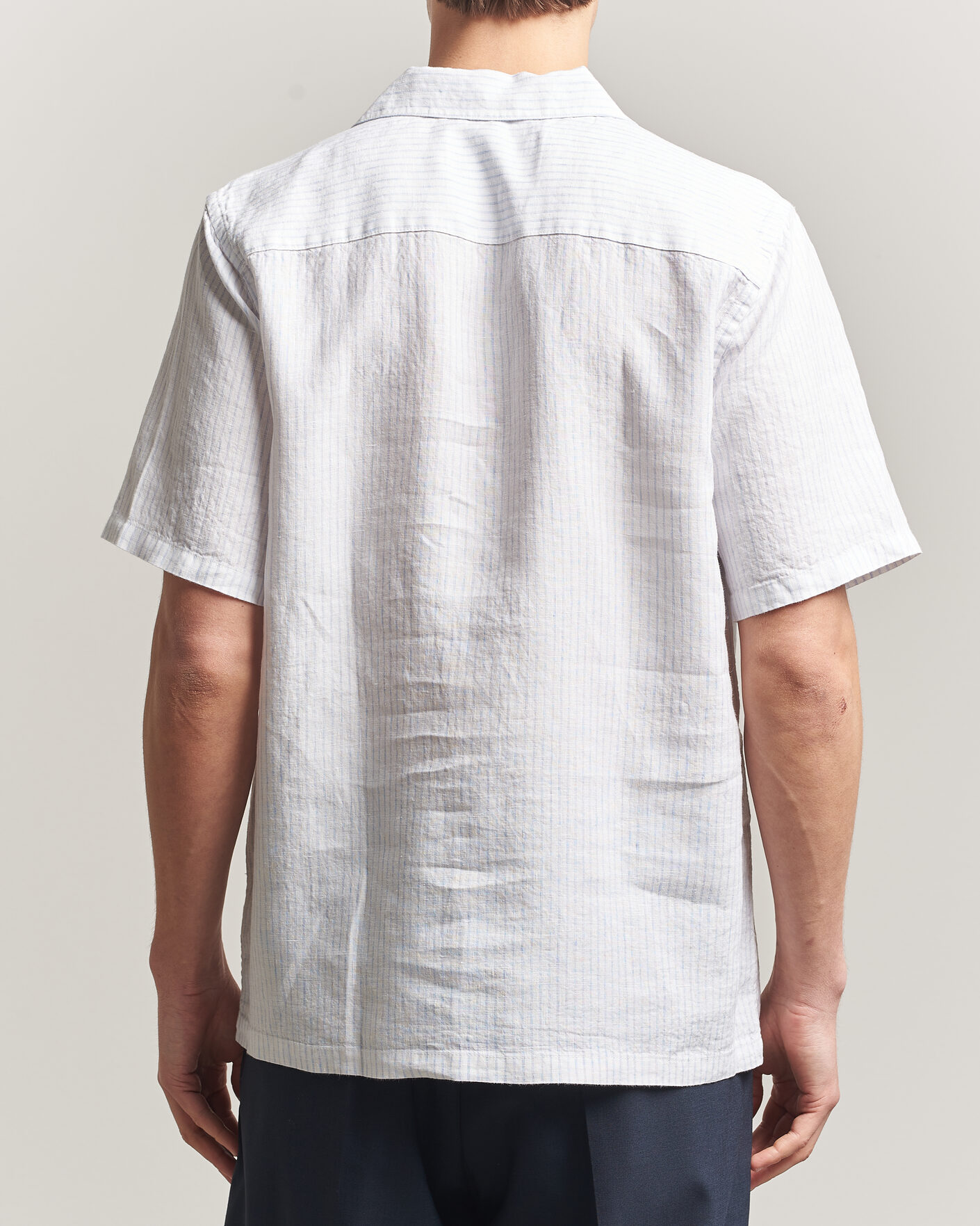 Hombres | Camisas | A Day's March | Yamu Striped Linen Short Sleeve Shirt White