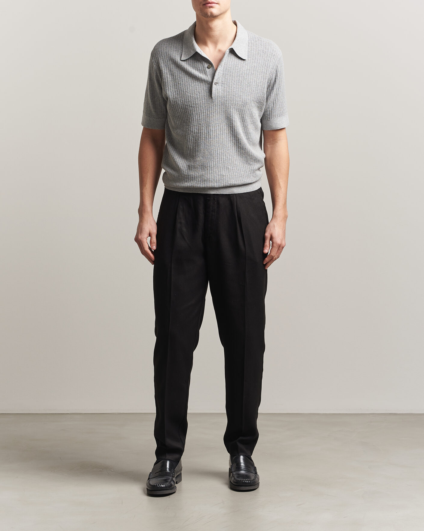 Hombres | Polos | A Day's March | Aspen Structured Knitted Polo Grey