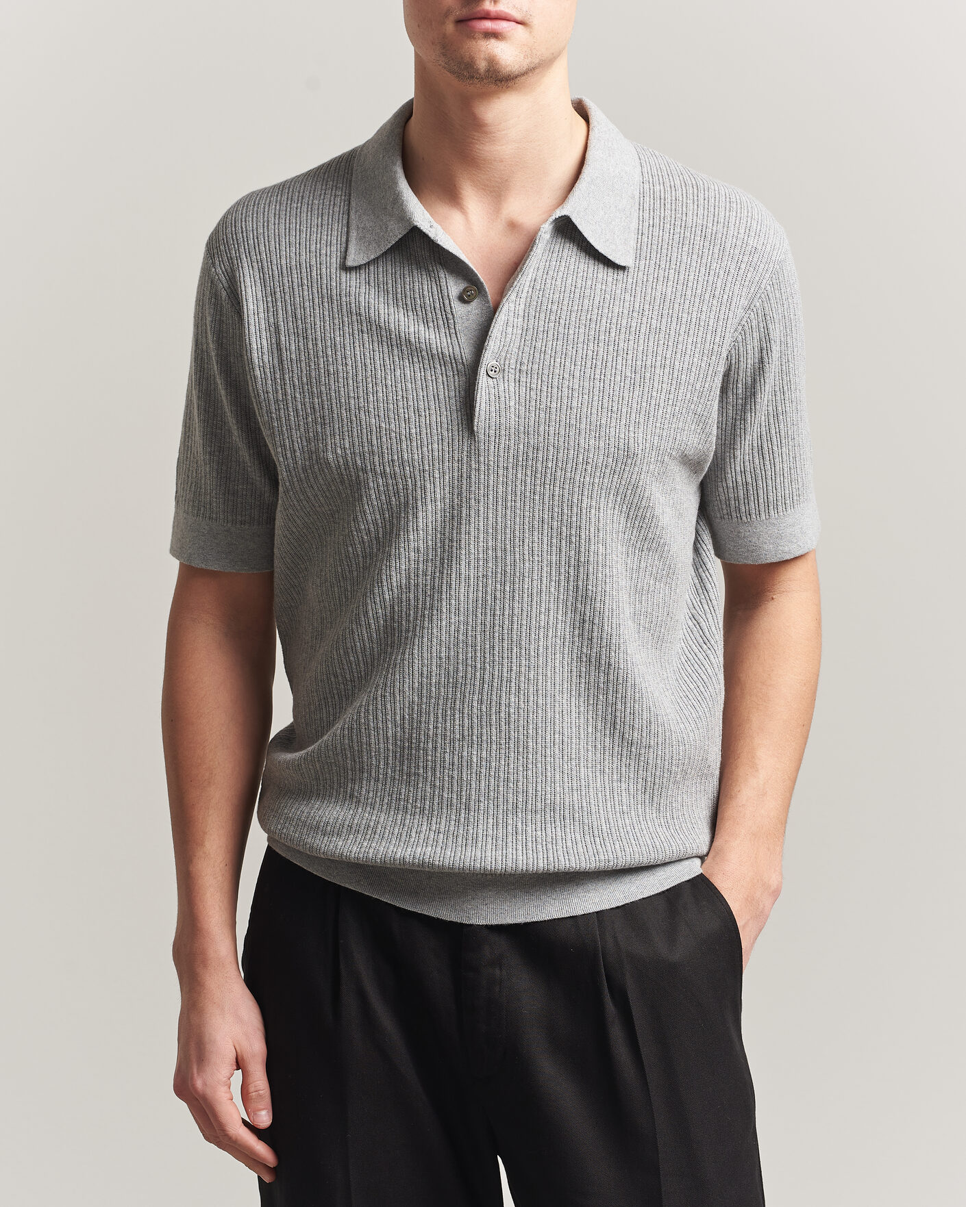 Hombres | Polos | A Day's March | Aspen Structured Knitted Polo Grey