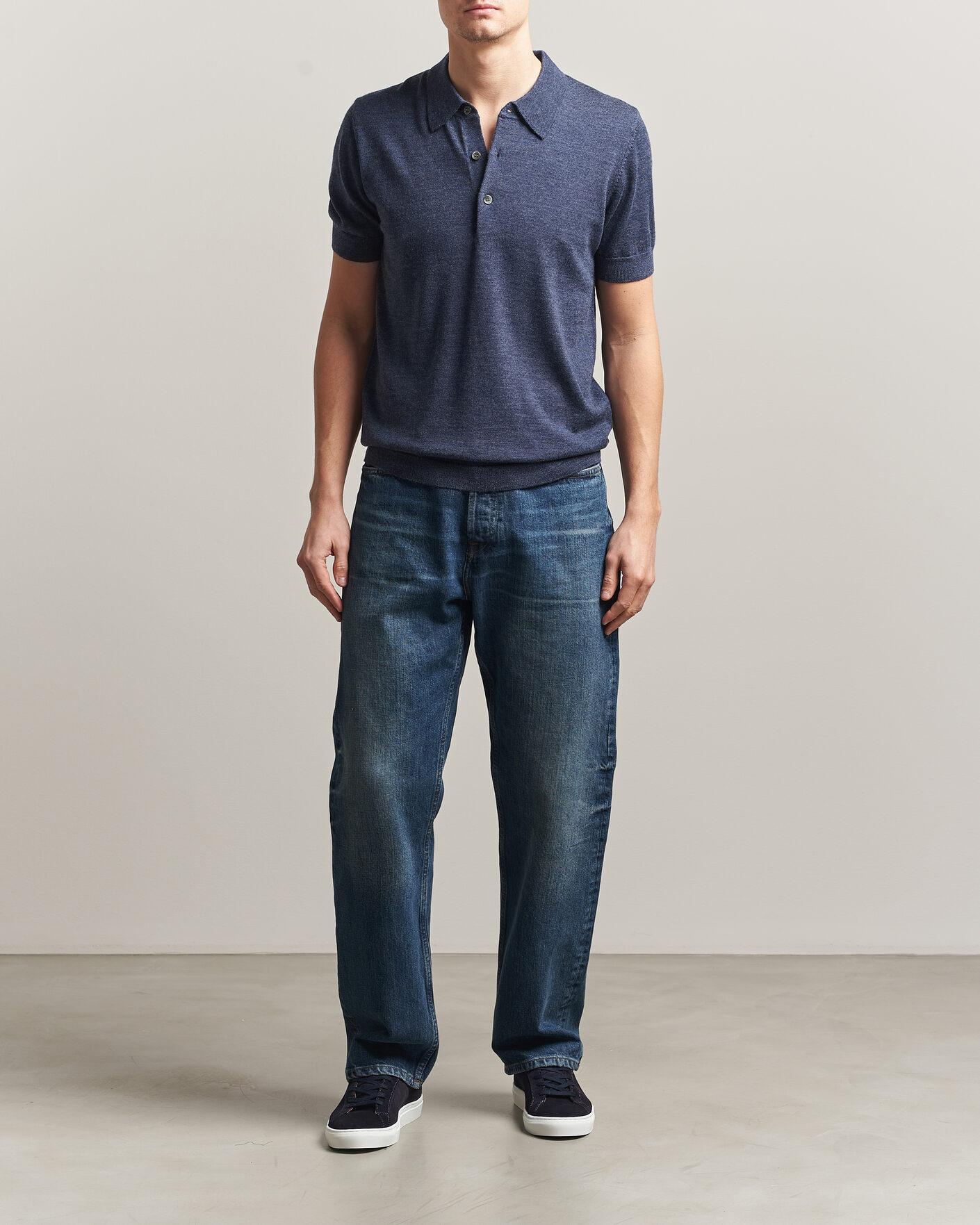 Hombres | Polos | A Day's March | Rosehall Knitted Polo Storm Blue