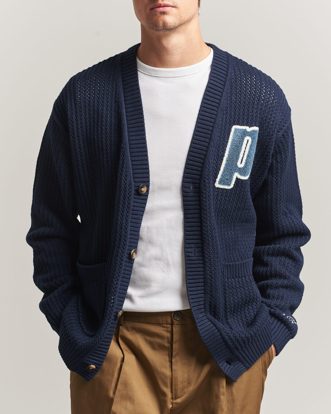 Hombres | Jerséis y prendas de punto | LES DEUX | Prince Lace Knitted Cardigan Dark Navy