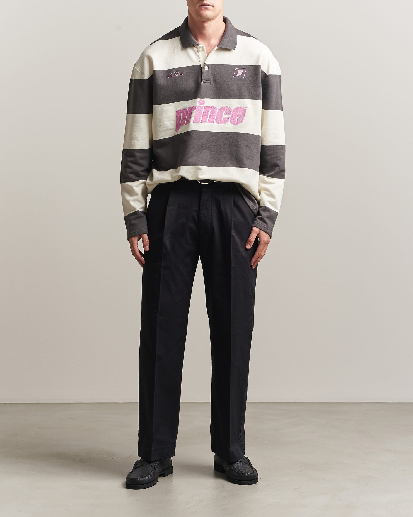 Hombres | Jerséis y prendas de punto | LES DEUX | Prince Striped Long Sleeve Polo Raven Gray