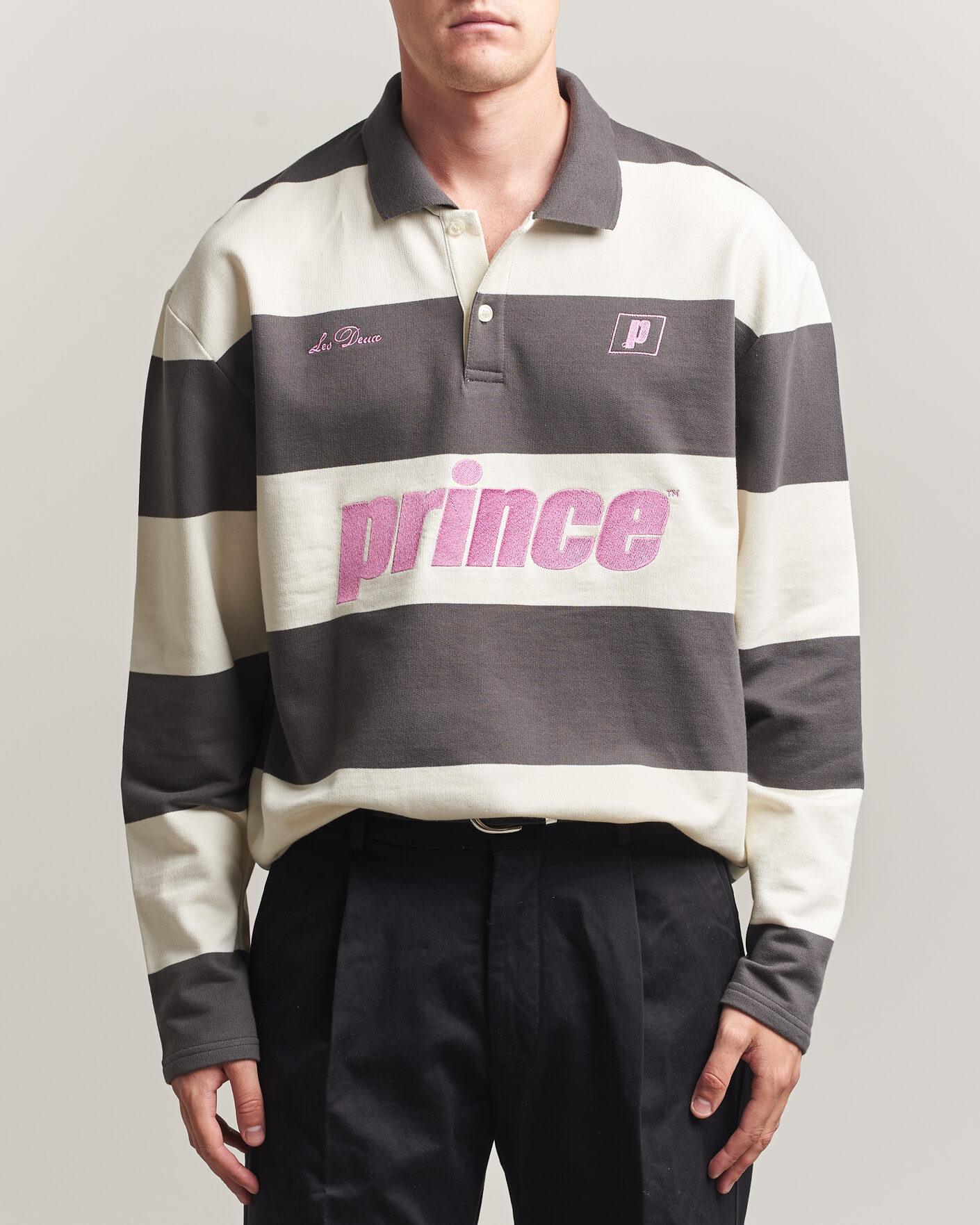 Hombres | Jerséis y prendas de punto | LES DEUX | Prince Striped Long Sleeve Polo Raven Gray