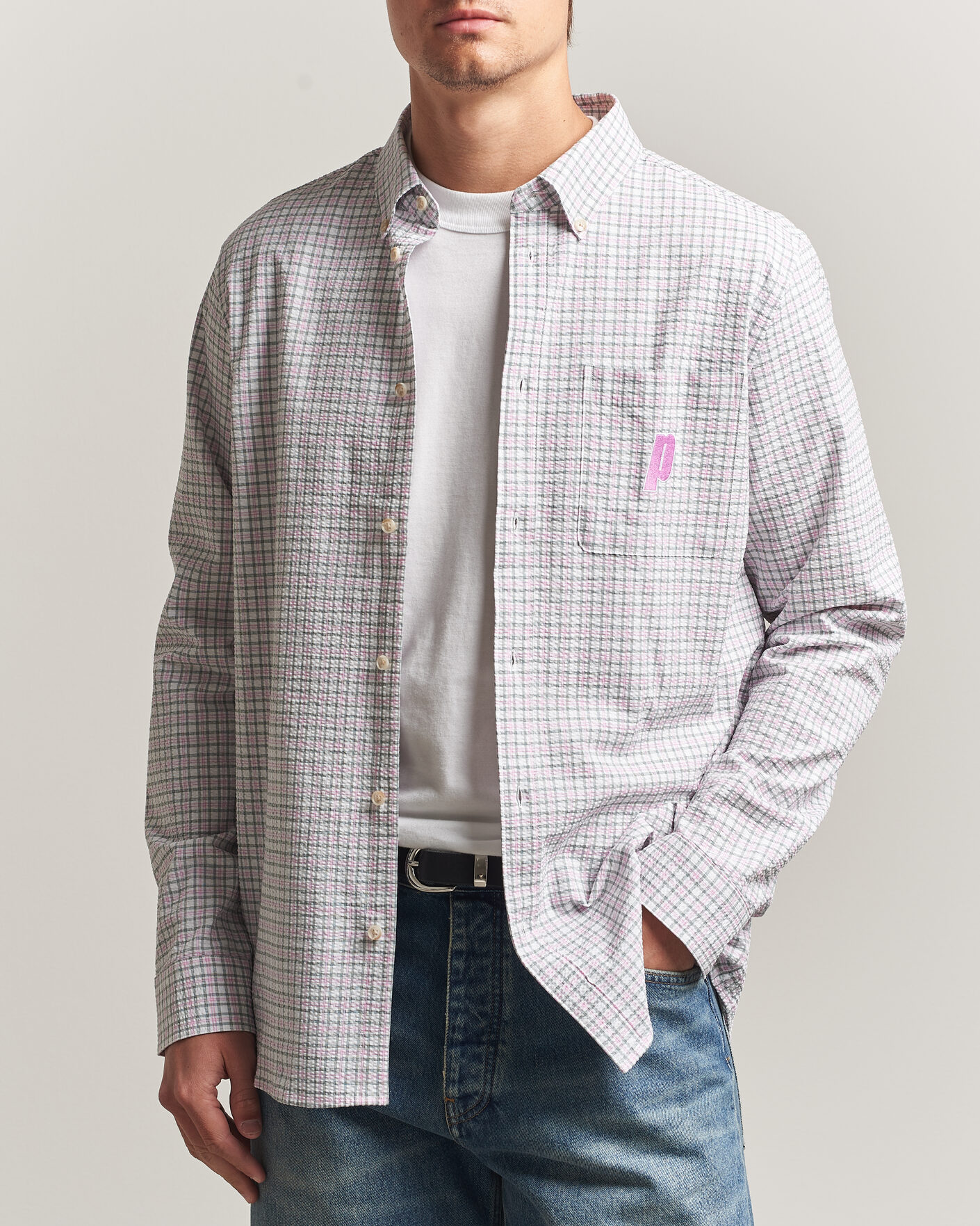 Hombres | Camisas | LES DEUX | Prince Seersucker Check Shirt Ivory