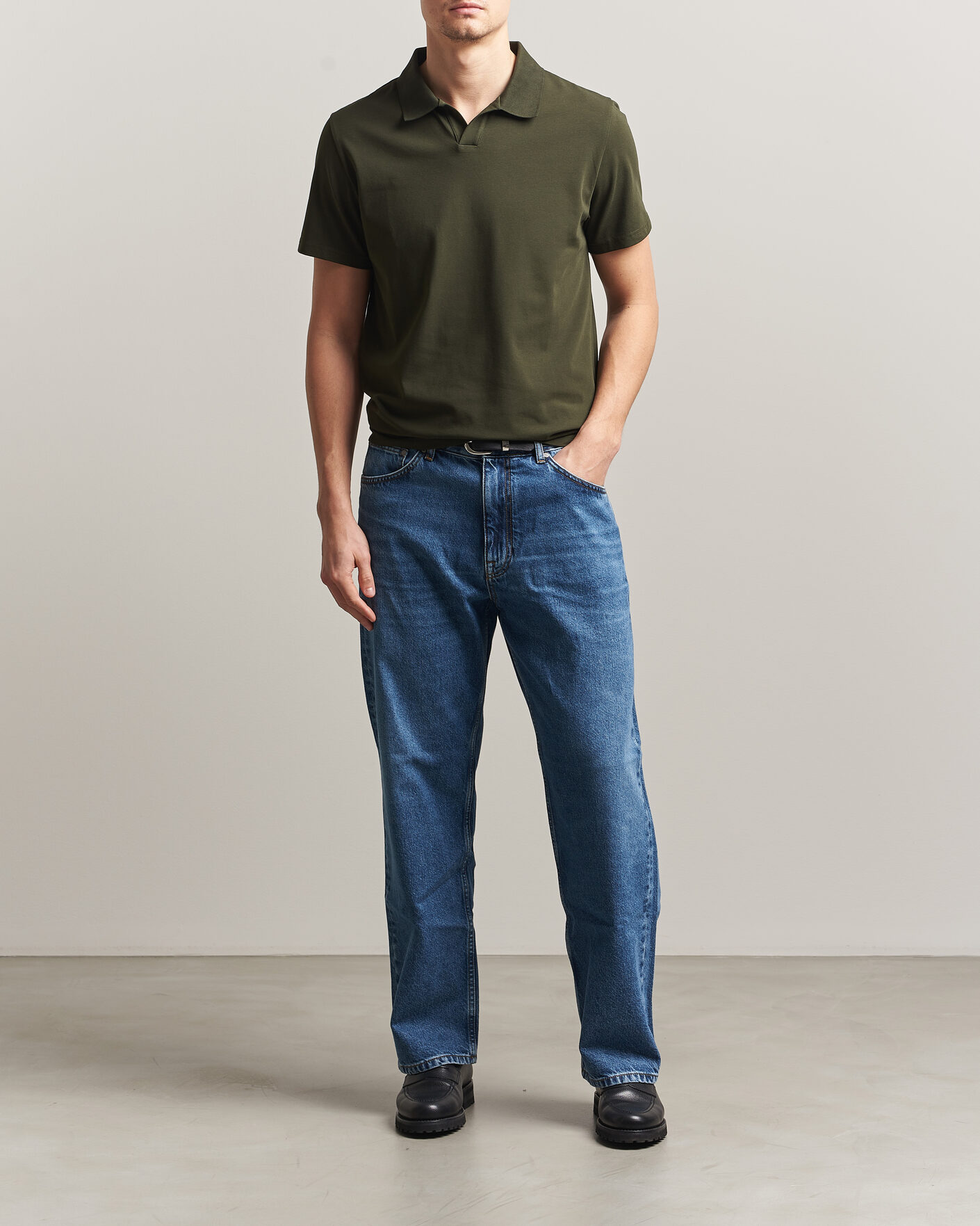 Hombres | Polos | Filippa K | Soft Lycra Polo T-Shirt Midnight Olive
