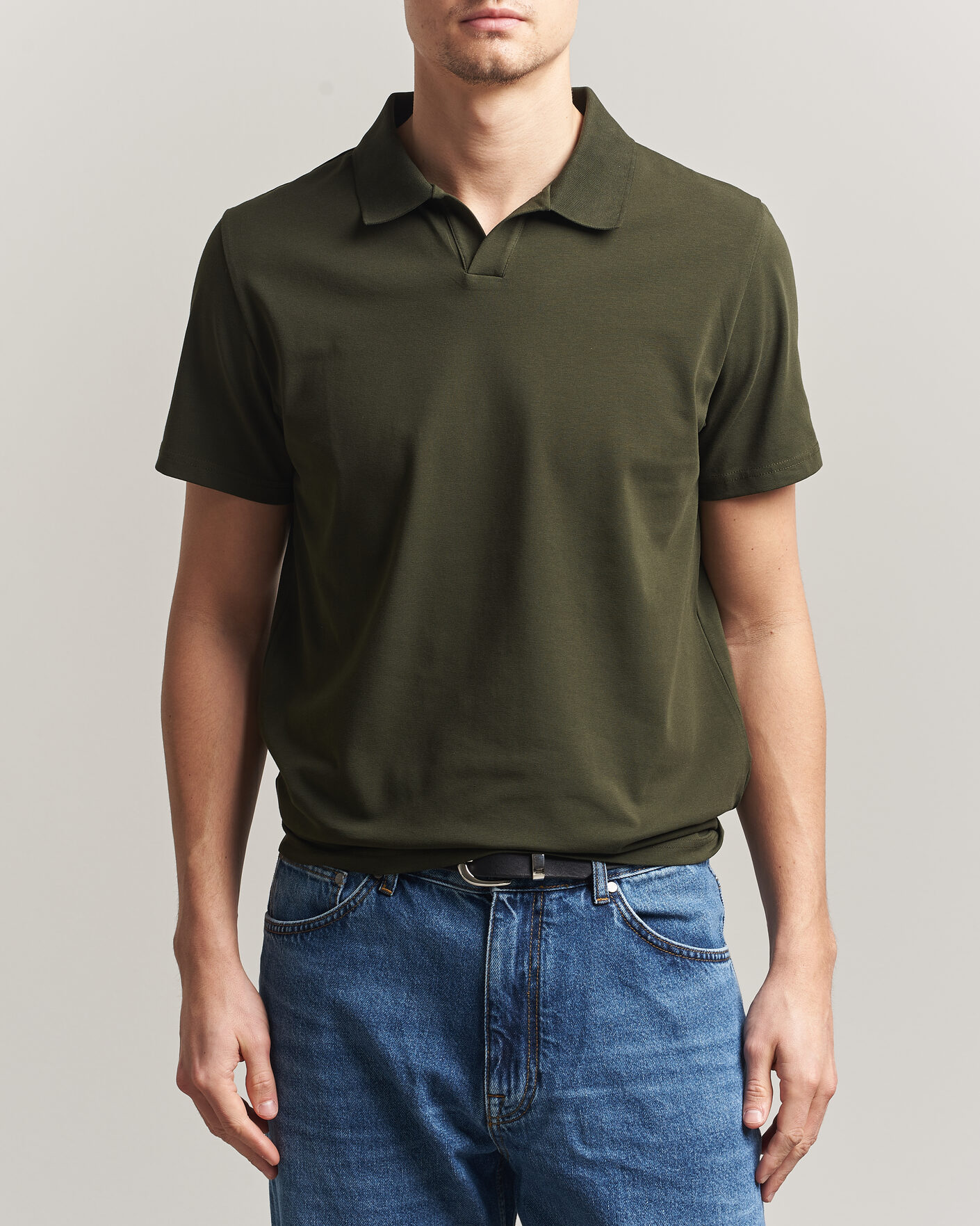 Hombres | Polos | Filippa K | Soft Lycra Polo T-Shirt Midnight Olive