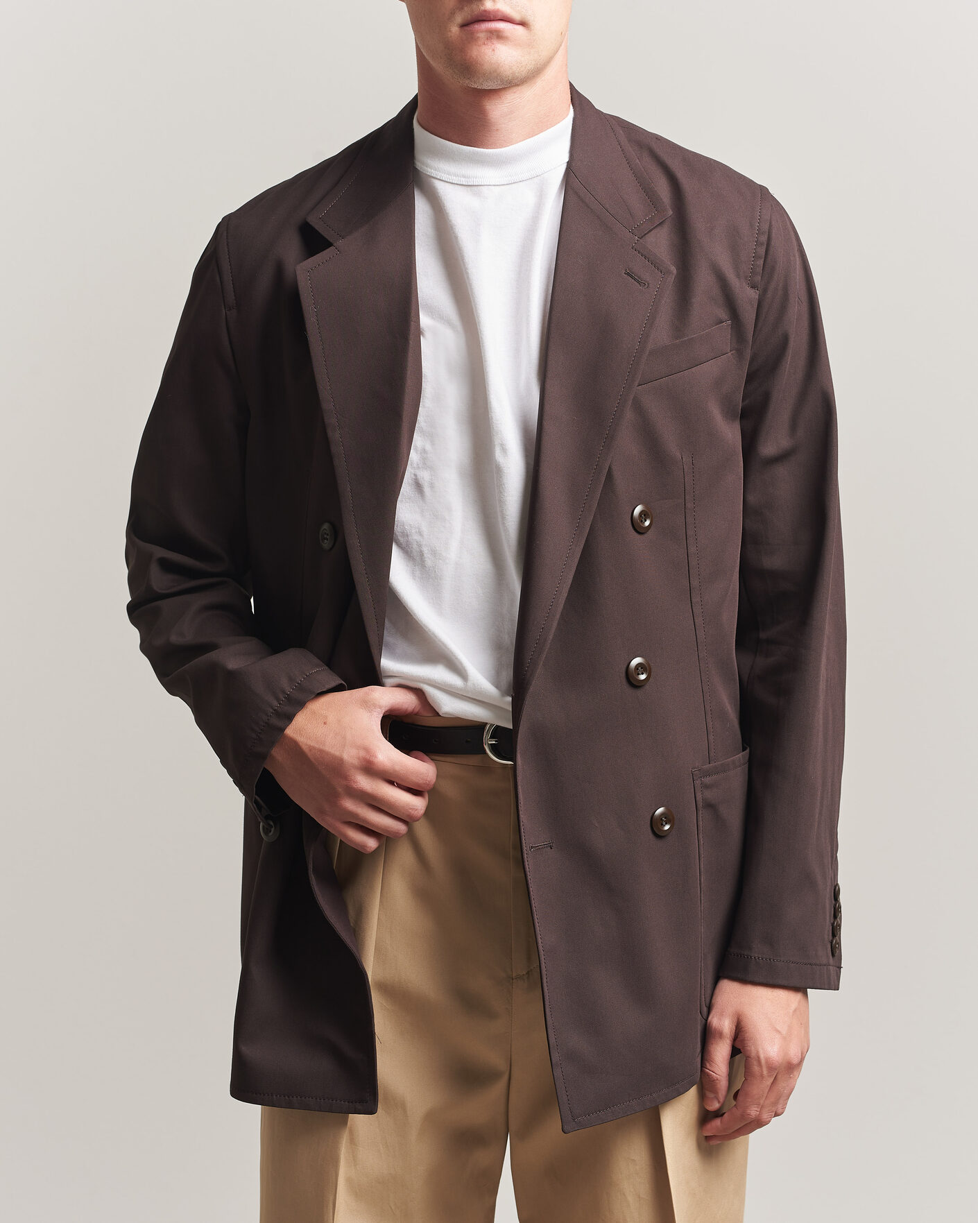 Hombres | Blazers | Filippa K | Reese Cotton Double Breasted Blazer Dark Chocolate