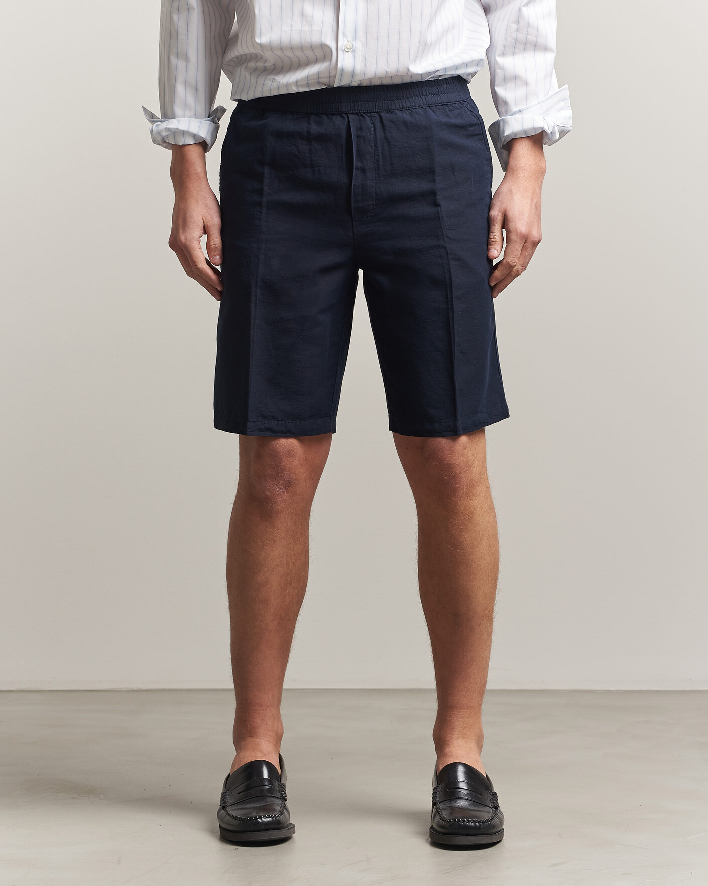 Hombres | Pantalones cortos | Filippa K | Theo Relaxed Linen/Cotton Drawstring Shorts Navy