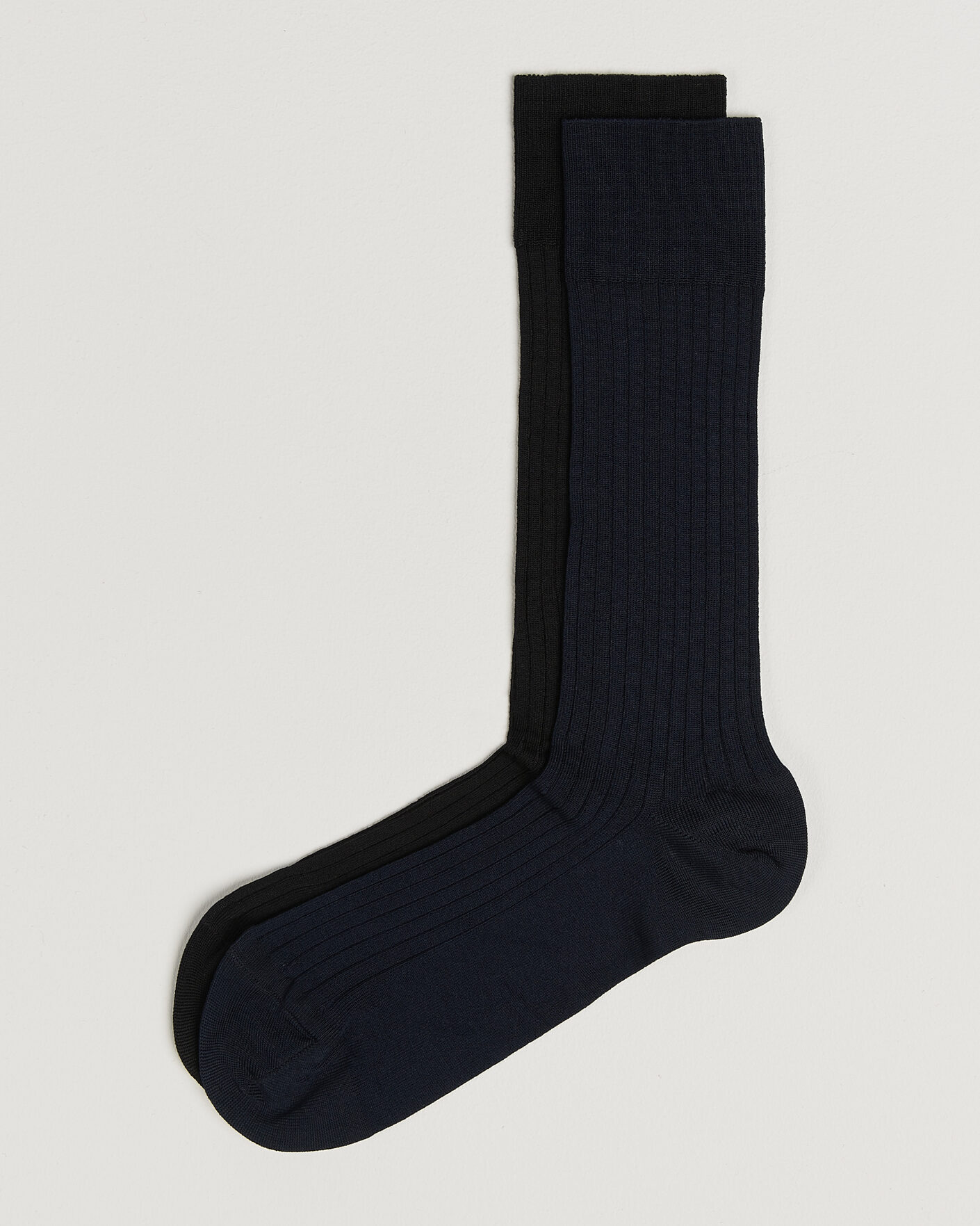 Hombres | Ropa interior y calcetines | Myrqvist | 2-Pack Axel Ribbed Cotton Sock Black/Navy