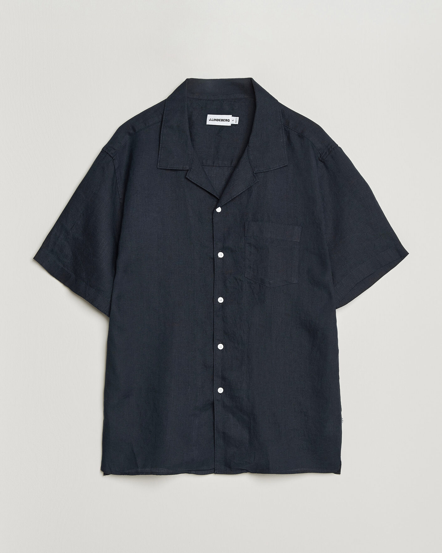 Hombres | Camisas | J.Lindeberg | Elio Linen Short Sleeve Shirt Navy