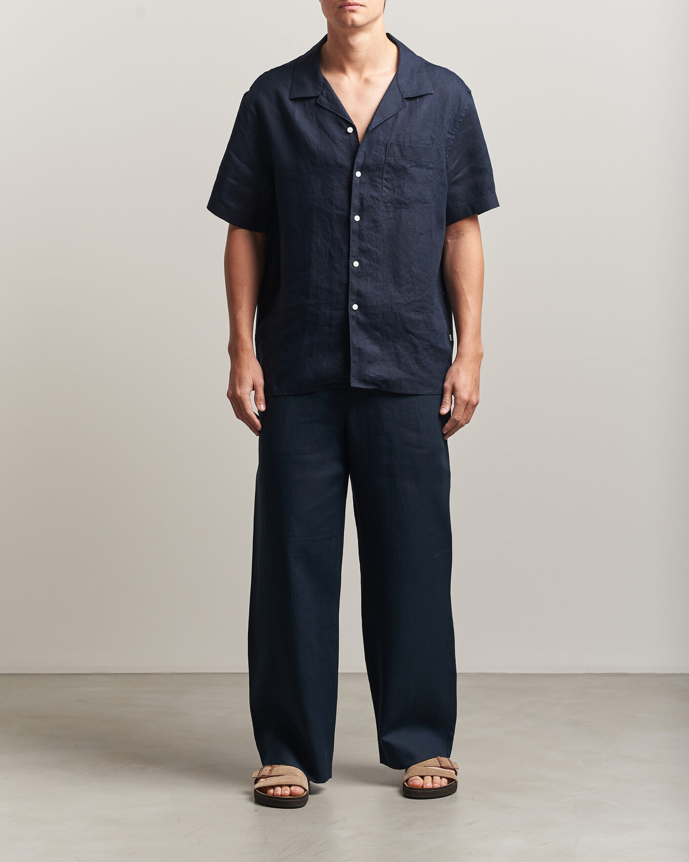 Hombres | Camisas | J.Lindeberg | Elio Linen Short Sleeve Shirt Navy