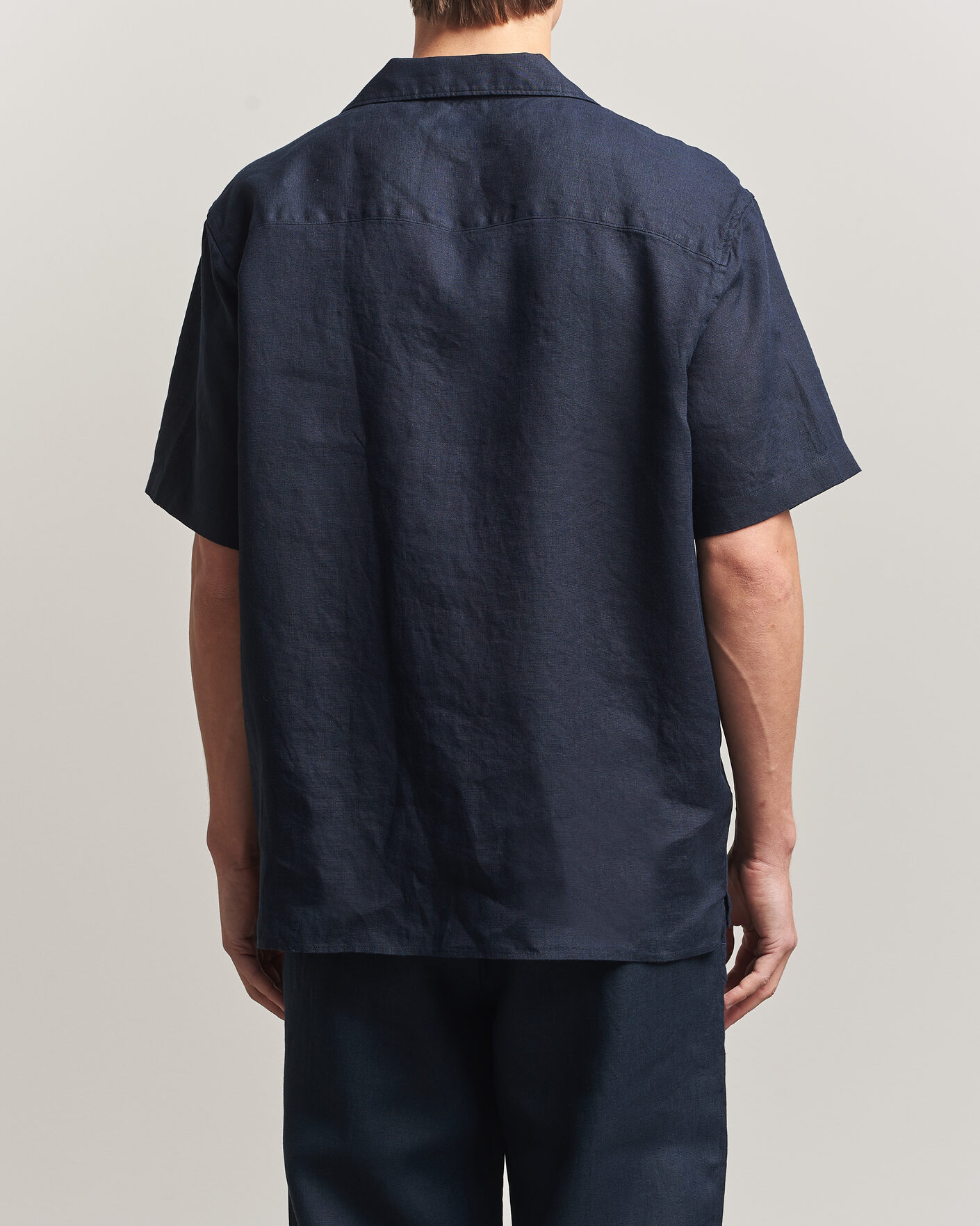 Hombres | Camisas | J.Lindeberg | Elio Linen Short Sleeve Shirt Navy