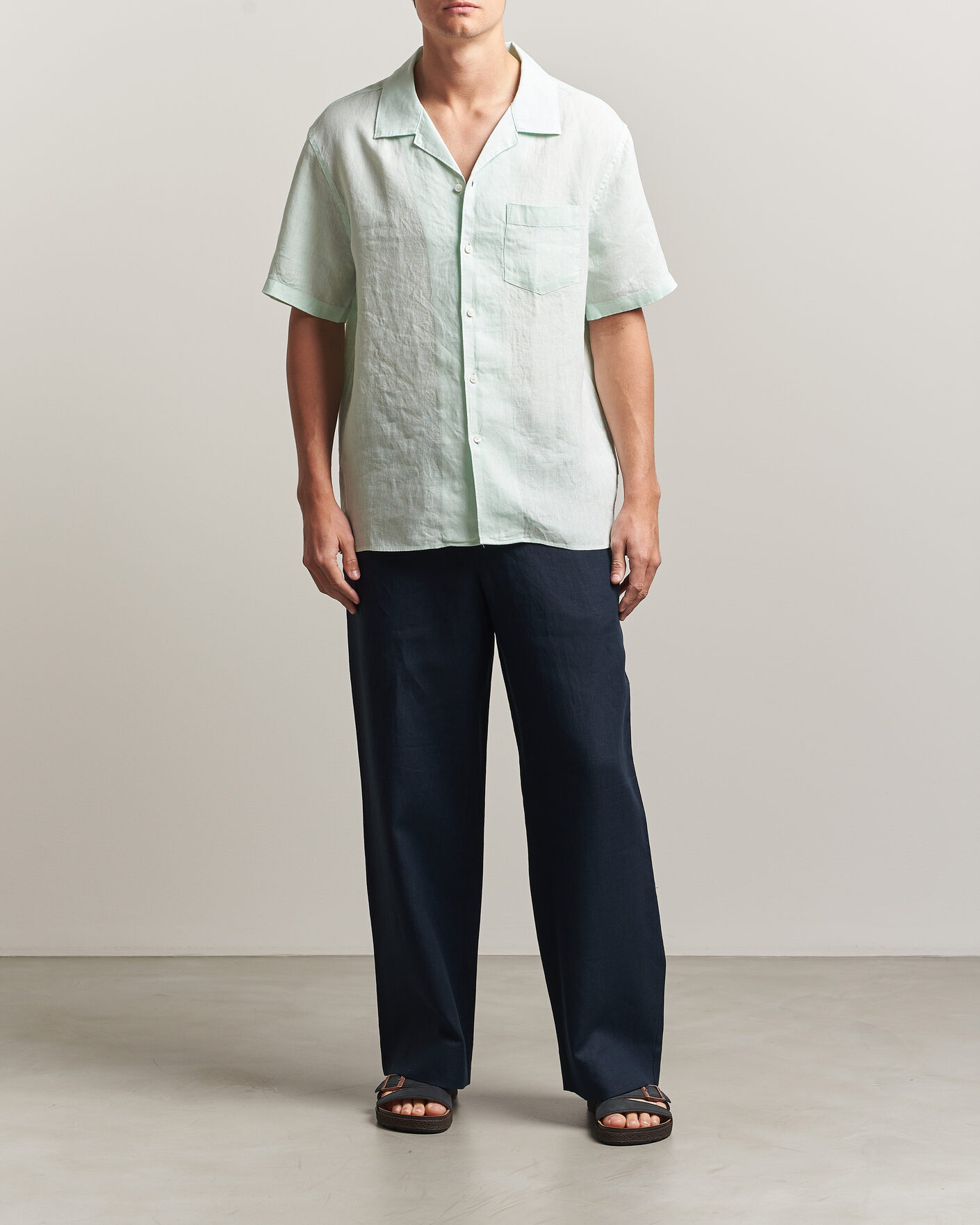 Hombres | Camisas | J.Lindeberg | Elio Linen Short Sleeve Shirt Bay Green