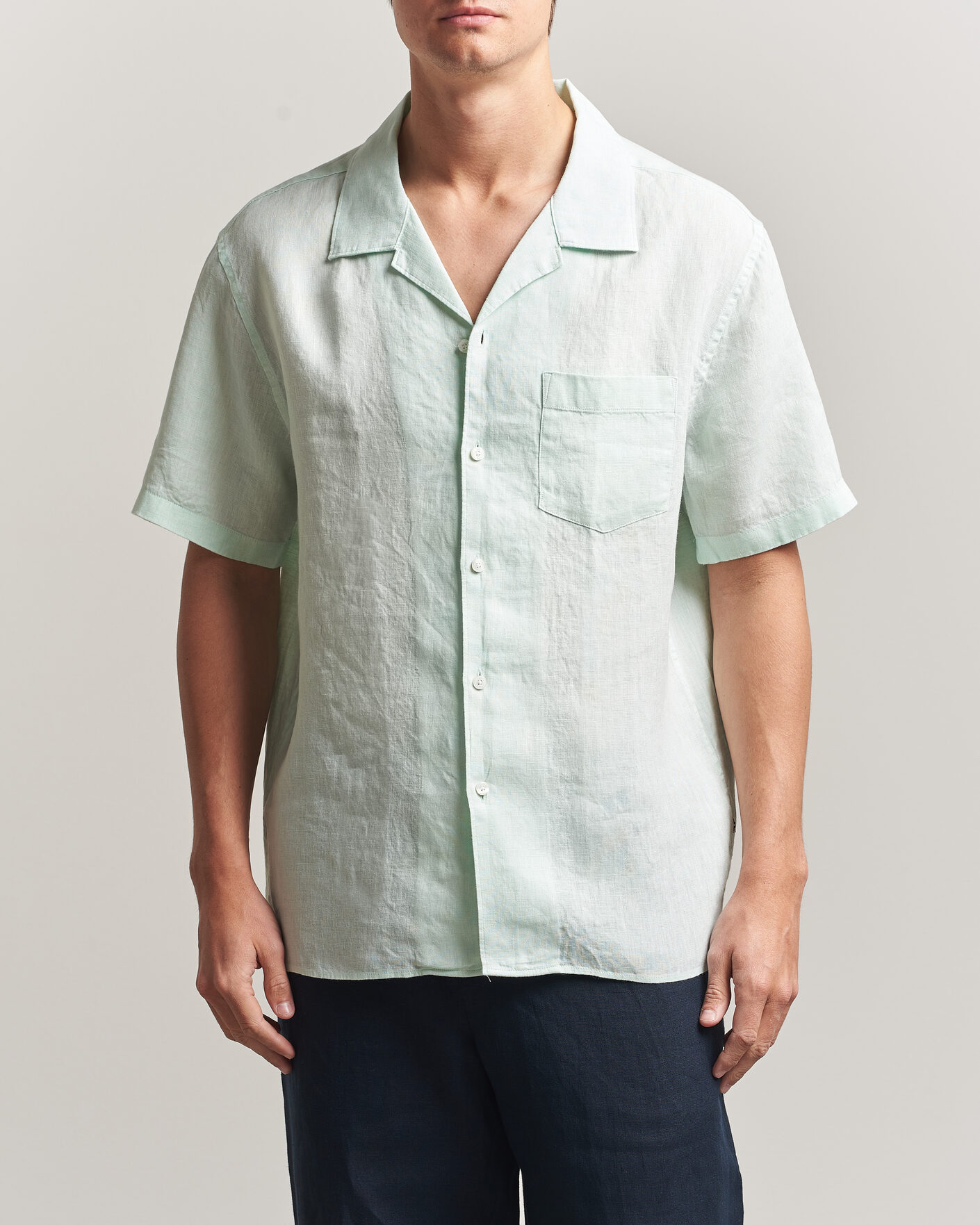 Hombres | Camisas | J.Lindeberg | Elio Linen Short Sleeve Shirt Bay Green