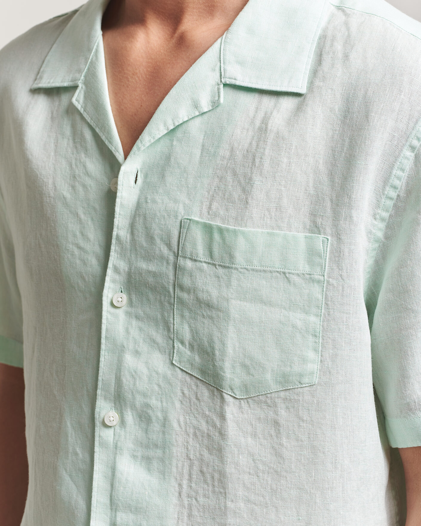 Hombres | Camisas | J.Lindeberg | Elio Linen Short Sleeve Shirt Bay Green