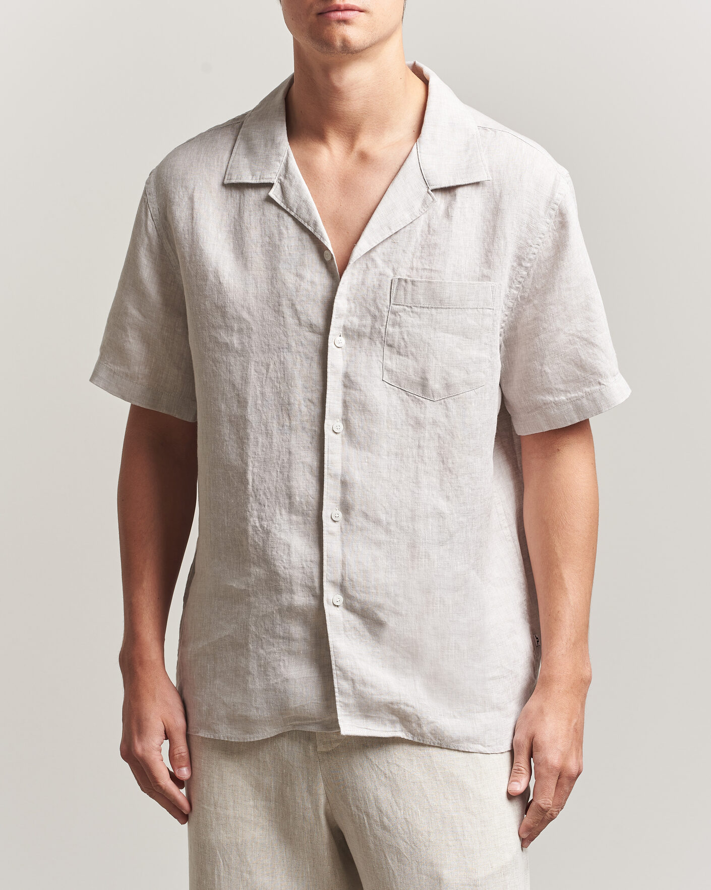 Hombres | Camisas | J.Lindeberg | Elio Linen Short Sleeve Shirt Moonbeam