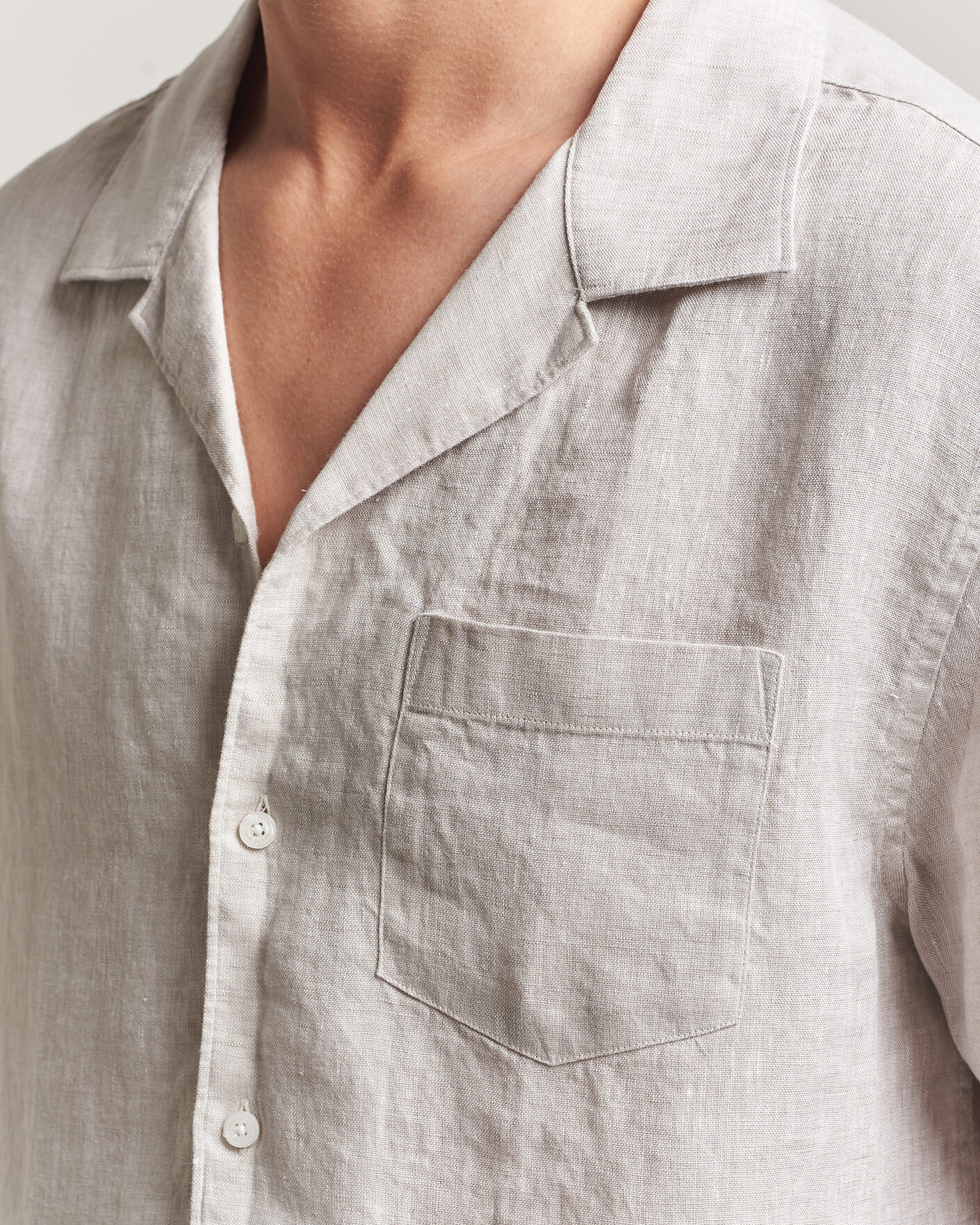 Hombres | Camisas | J.Lindeberg | Elio Linen Short Sleeve Shirt Moonbeam