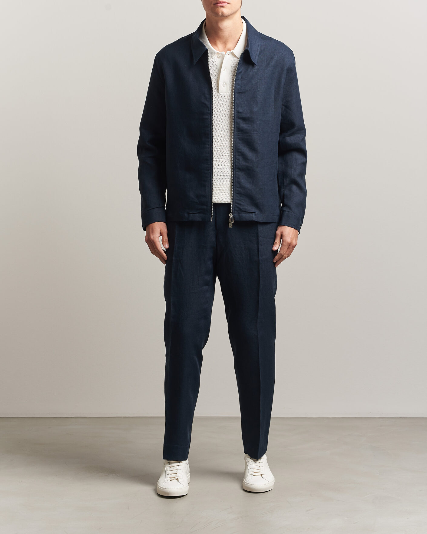 Hombres | Camisas | J.Lindeberg | Julius Drape Linen Overshirt Navy