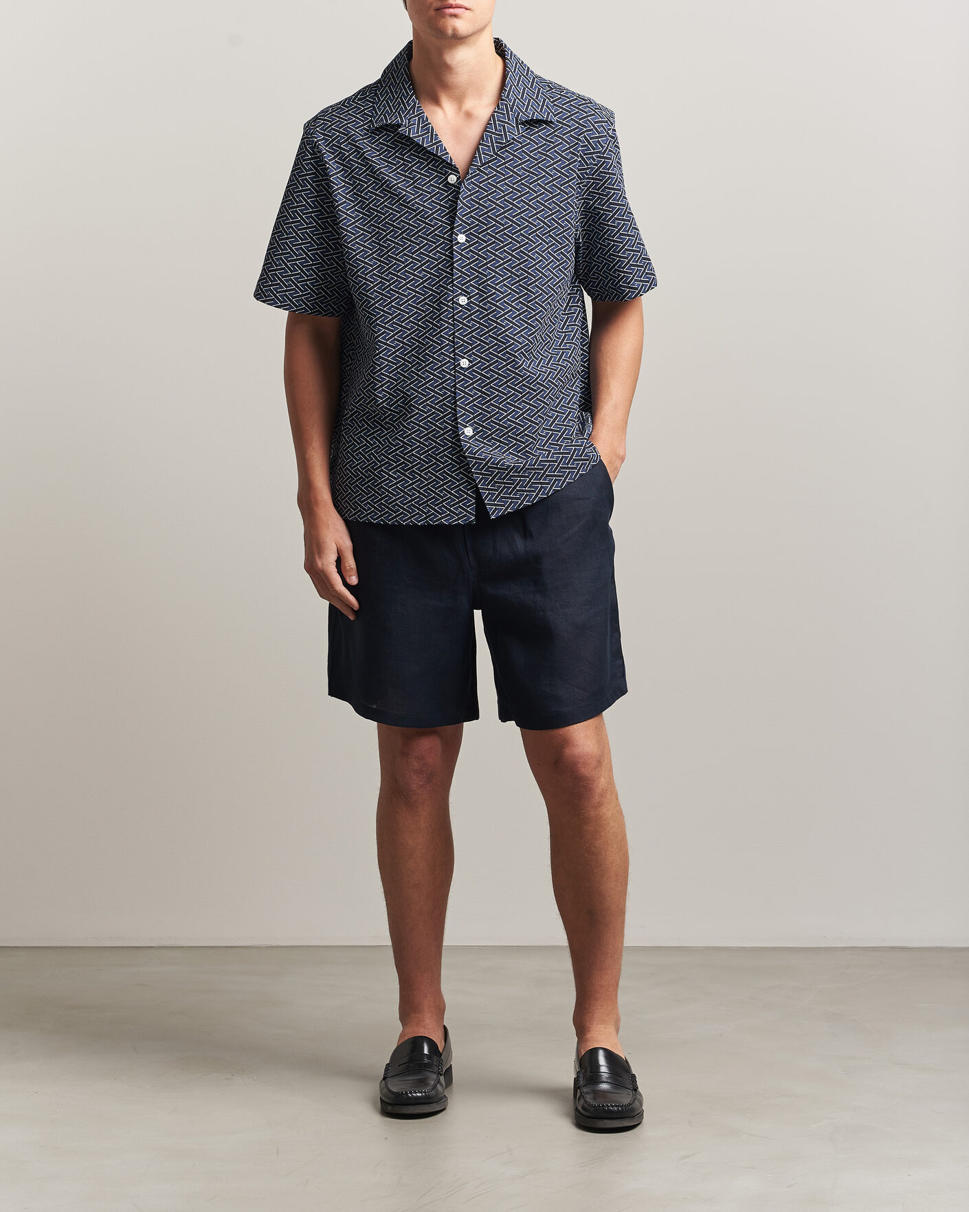 Hombres | Pantalones cortos | J.Lindeberg | Joff Linen Drawstring Shorts Navy