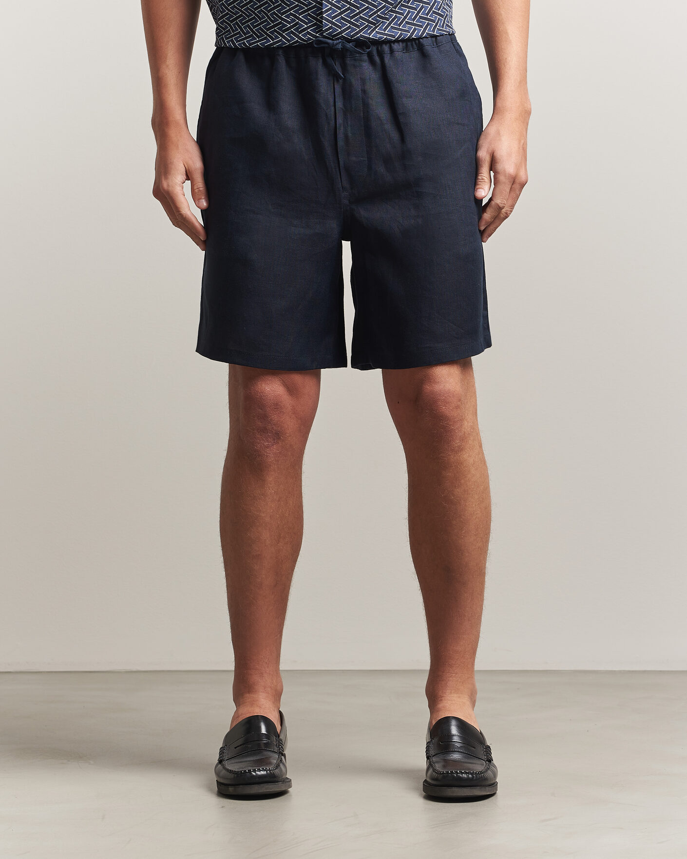 Hombres | Pantalones cortos | J.Lindeberg | Joff Linen Drawstring Shorts Navy