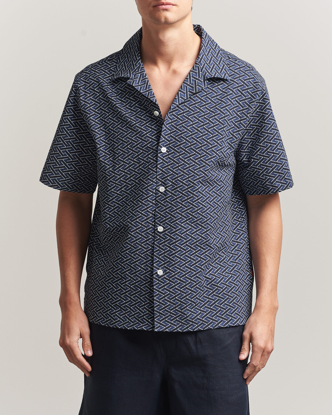 Hombres | Camisas | J.Lindeberg | Donso Geo Printed Resort Shirt Estate Navy