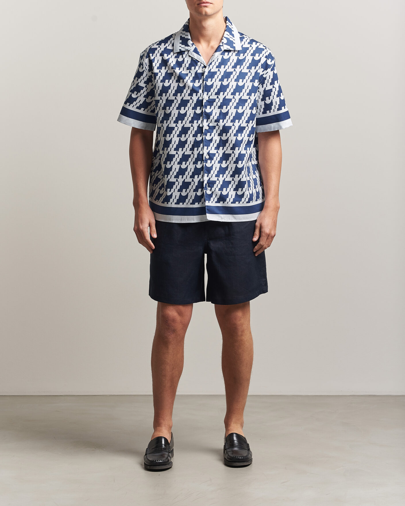 Hombres | Camisas | J.Lindeberg | Ellis Border Printed Resort Shirt Estate Blue