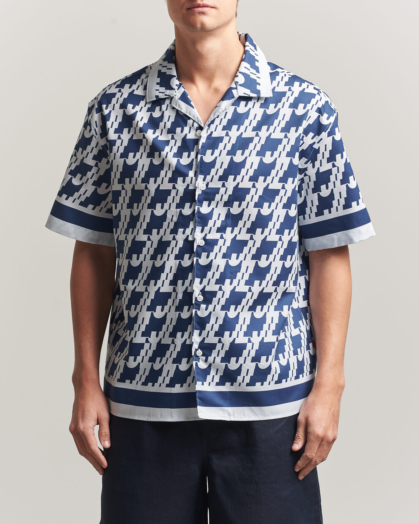 Hombres | Camisas | J.Lindeberg | Ellis Border Printed Resort Shirt Estate Blue