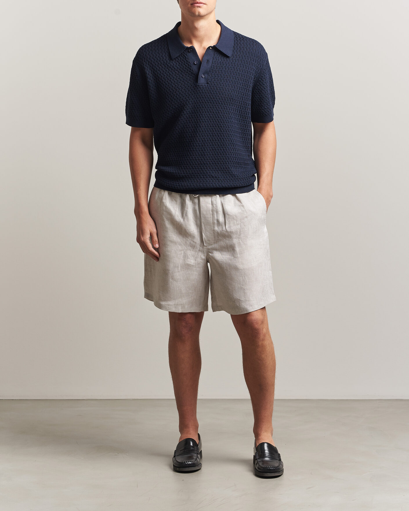Hombres | Polos | J.Lindeberg | Jacques Structured Knitted Polo Navy