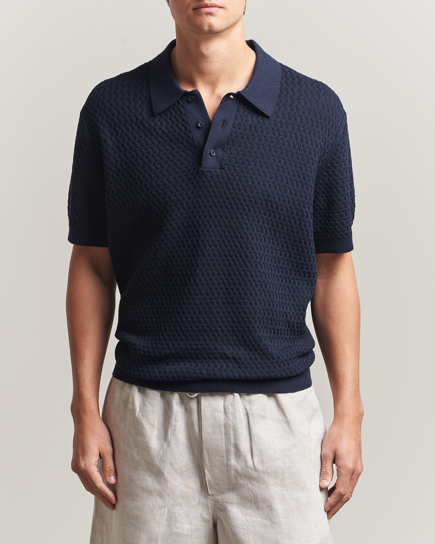 Hombres | Polos | J.Lindeberg | Jacques Structured Knitted Polo Navy