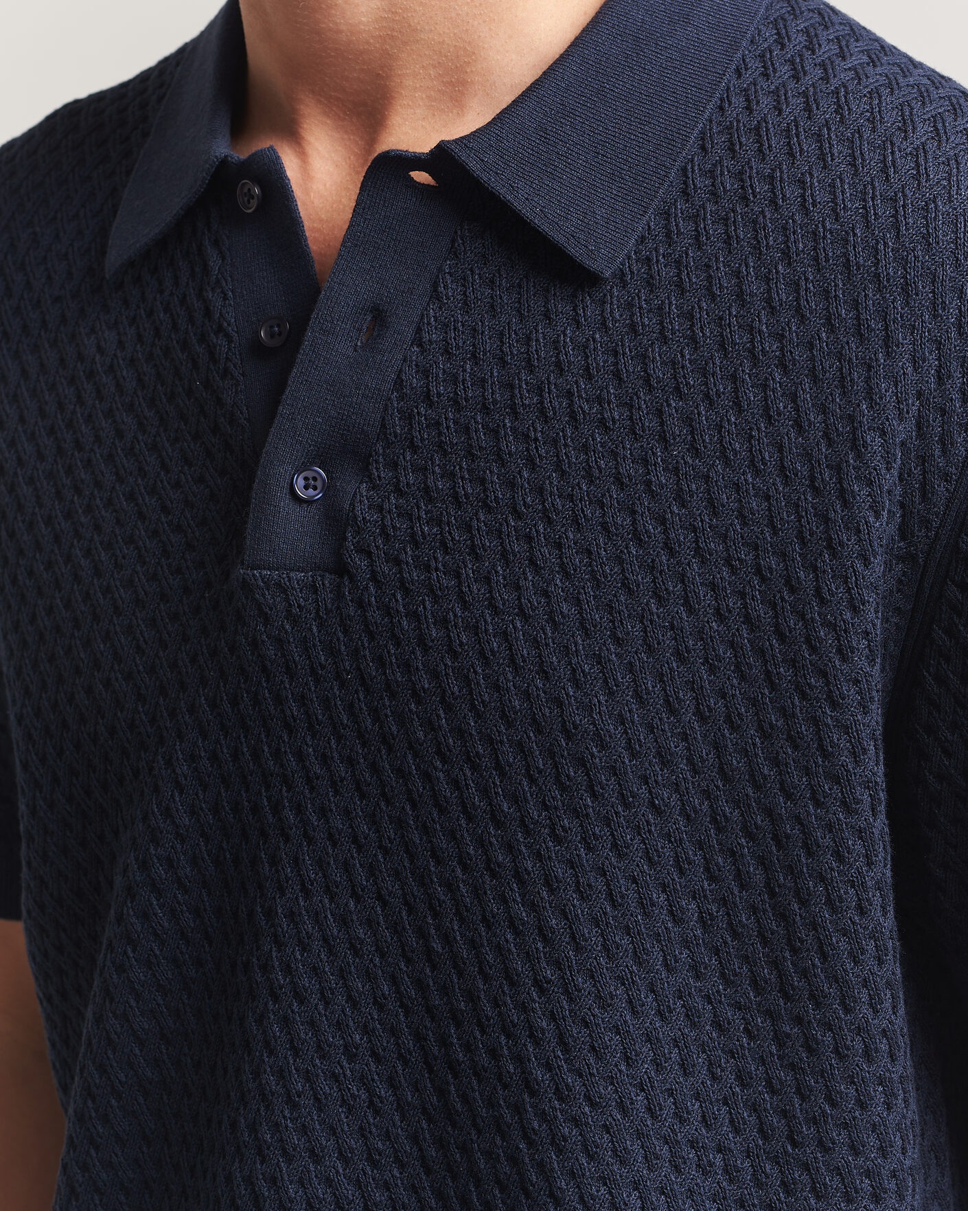 Hombres | Polos | J.Lindeberg | Jacques Structured Knitted Polo Navy