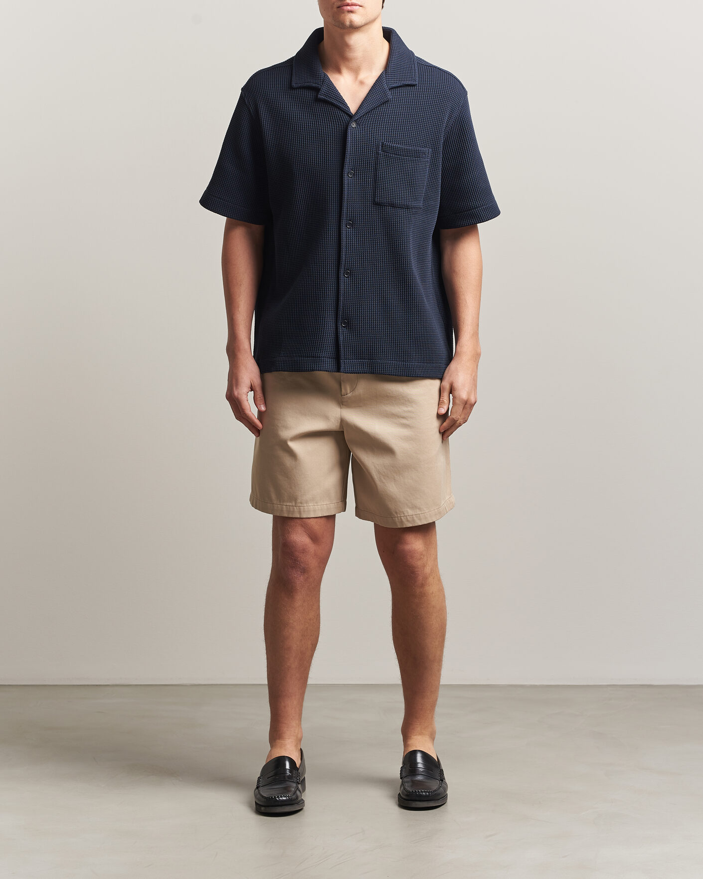 Hombres | Camisas | J.Lindeberg | Theron Waffle Resort Shirt Navy