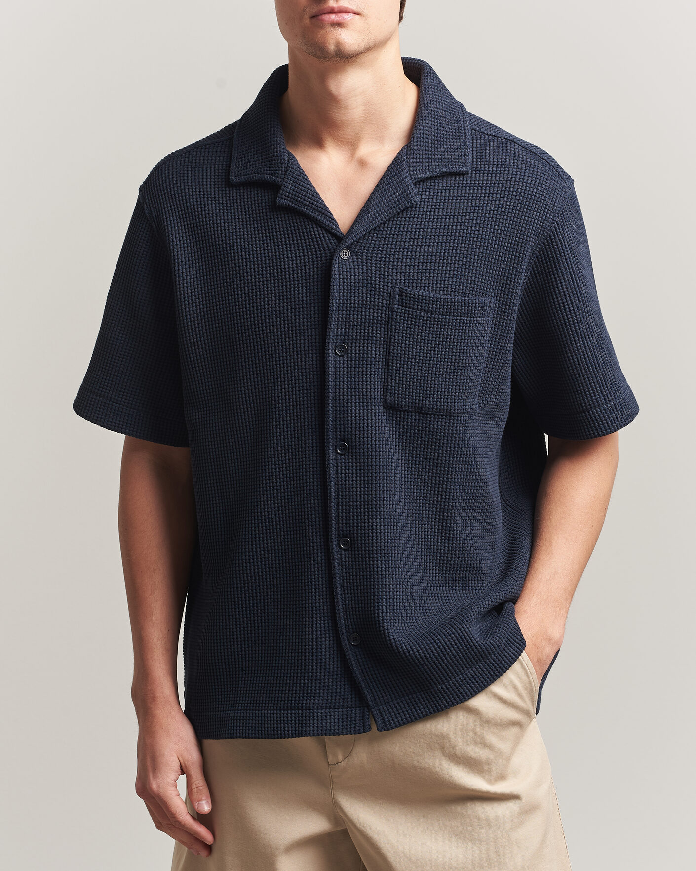 Hombres | Camisas | J.Lindeberg | Theron Waffle Resort Shirt Navy