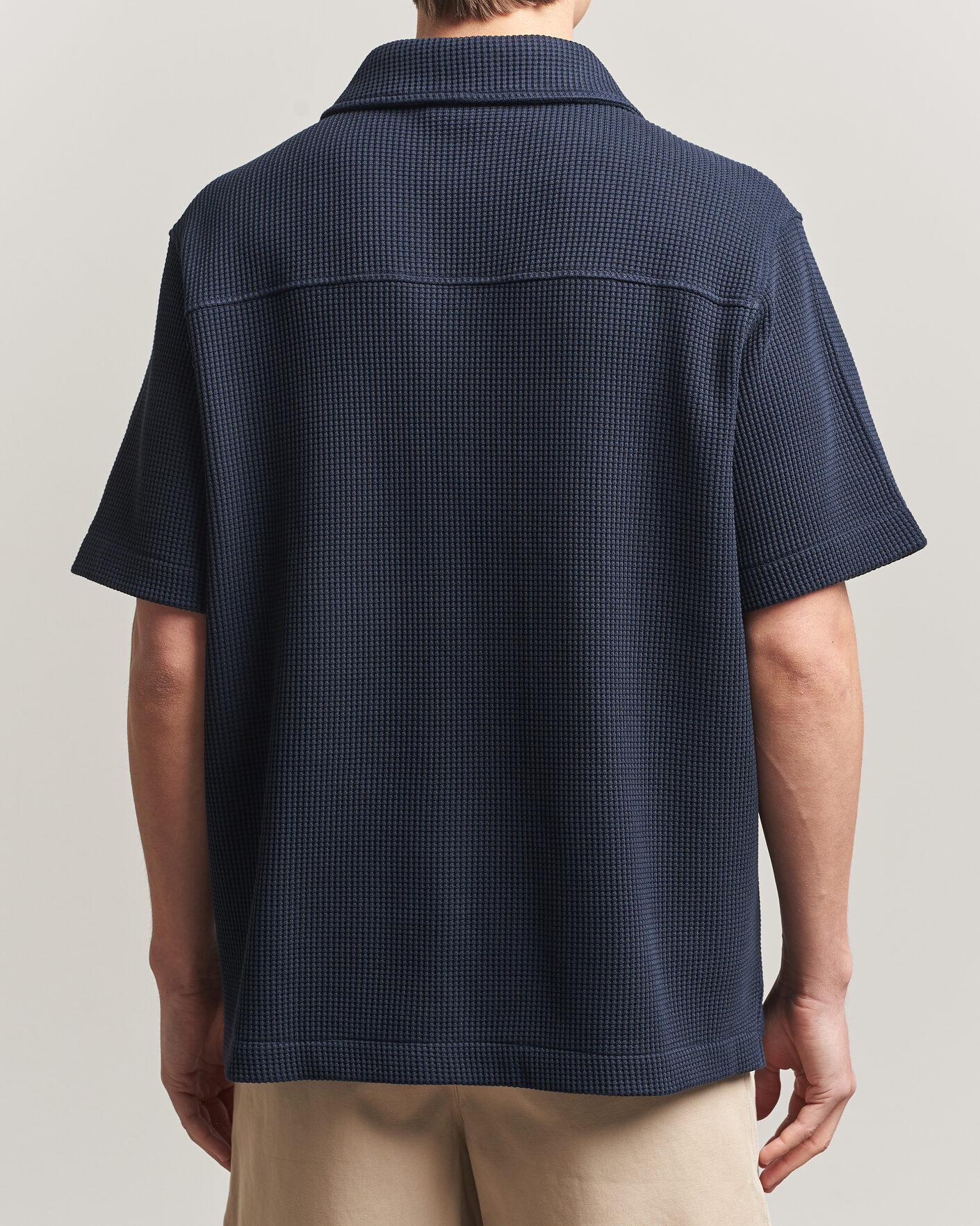 Hombres | Camisas | J.Lindeberg | Theron Waffle Resort Shirt Navy