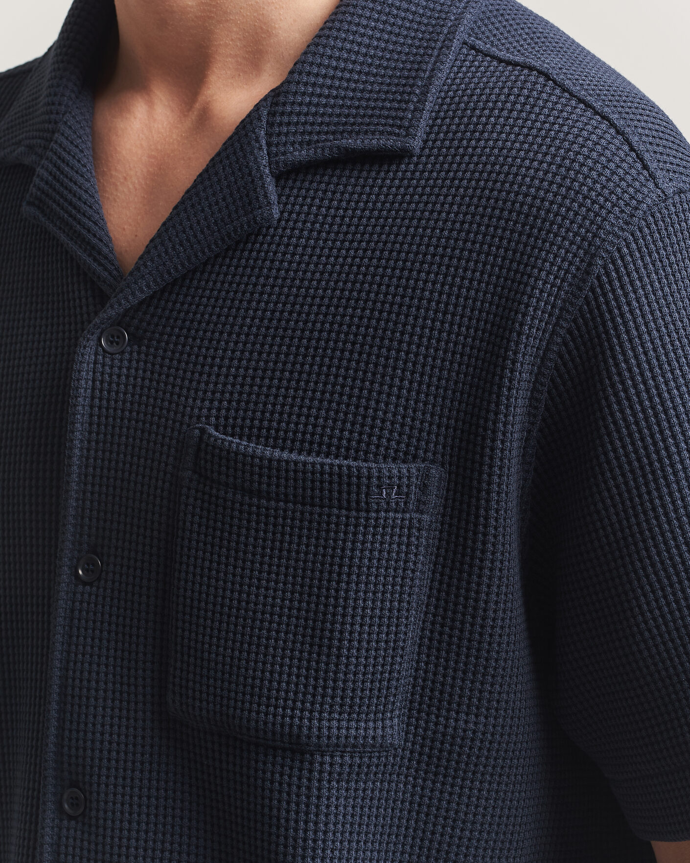 Hombres | Camisas | J.Lindeberg | Theron Waffle Resort Shirt Navy
