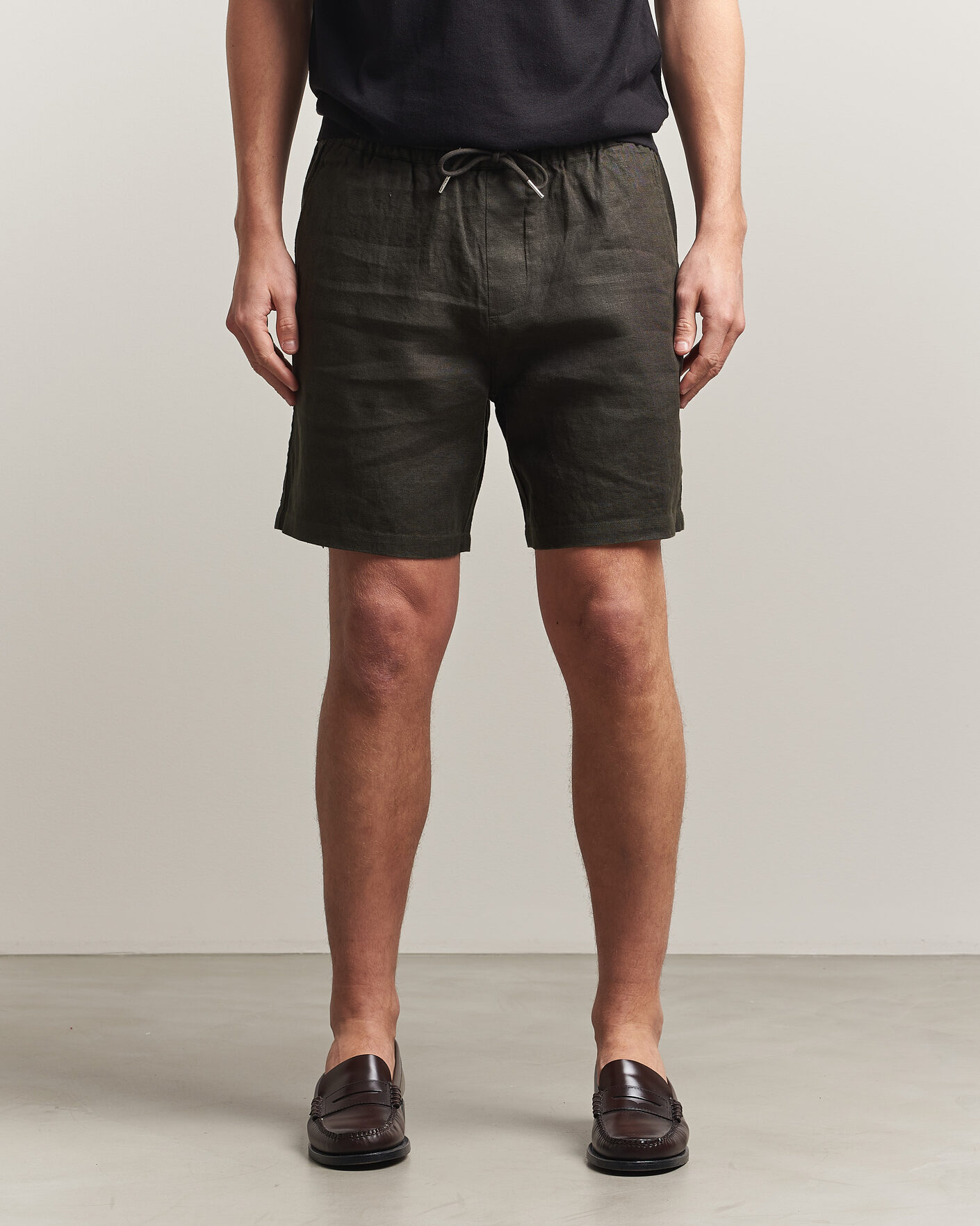 Hombres | Pantalones cortos | NN07 | Gregor Linen Drawstring Shorts Dark Army