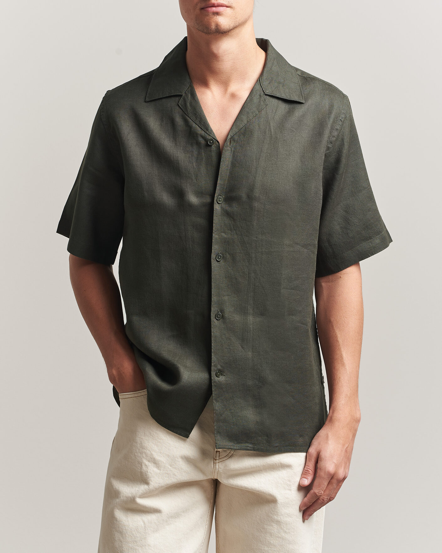 Hombres | Camisas | NN07 | Julio Linen Resort Shirt Dark Army